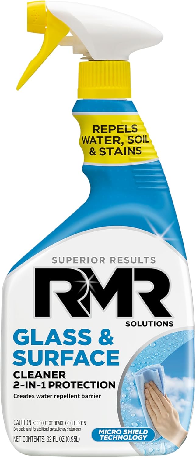 RMR - 2-in-1 Glass and Surface Cleaner Plus Repellent, Streak-Free Multi-Surface Treatment, Cleans & Repels Water Spots, Soil, & Stains, 32-Fluid Ounce Spray Bottle