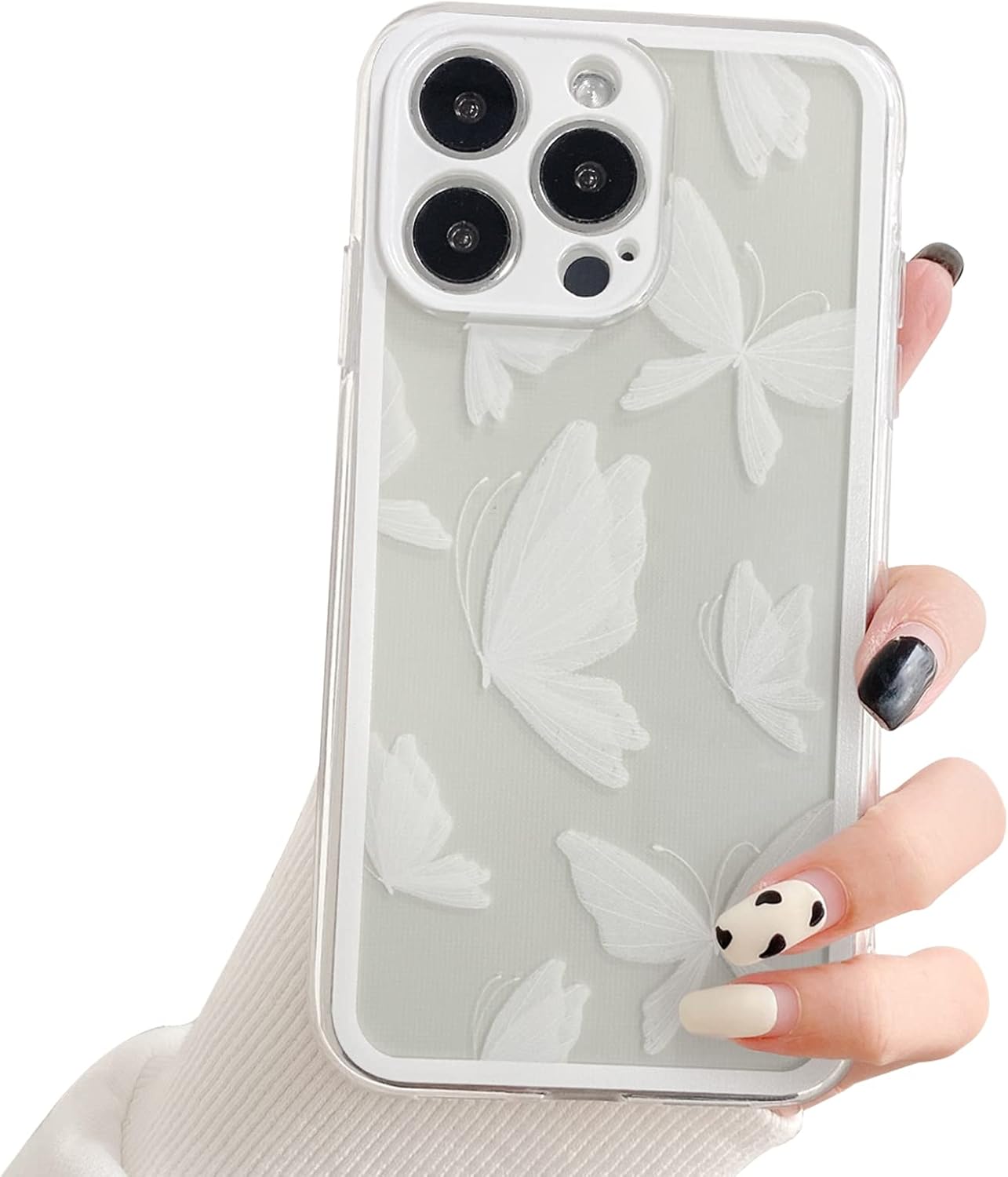 NITITOP Compatible for iPhone 13 Pro Case Clear Cute White Butterfly Pattern Design for Women Girls Aesthetic Romantic Soft Slim TPU Shockproof Protevtice Case for iPhone 13 Pro - White