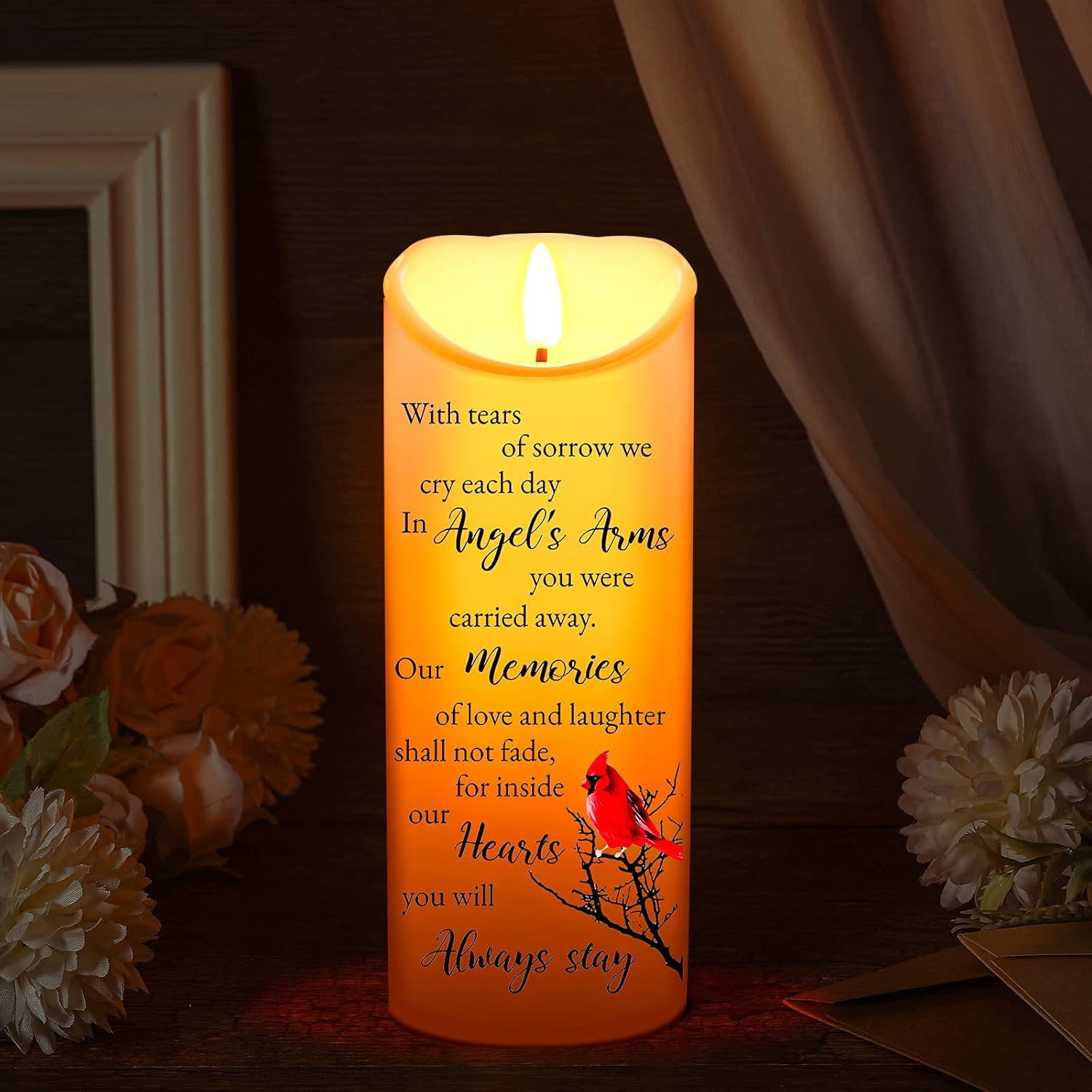 Memorial Candles Memorial Gifts LED Memorial Candles for Loss of Loved One Sympathy Flameless Candles Bereavement Gifts Battery Candles for Prayers (Retro Style, 3 x 8 Inch)