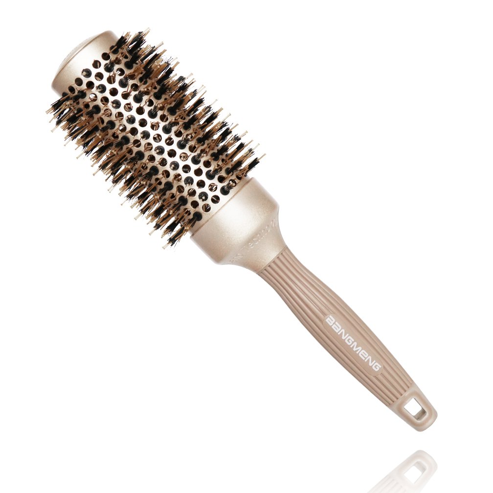 Round Brush Blow Out with Boar Bristles, Nano Thermal Ceramic Ionic Round Hair Brush for Women Blow Drying, Enhance Texture for Styling (1 3/4 inch Barrel)