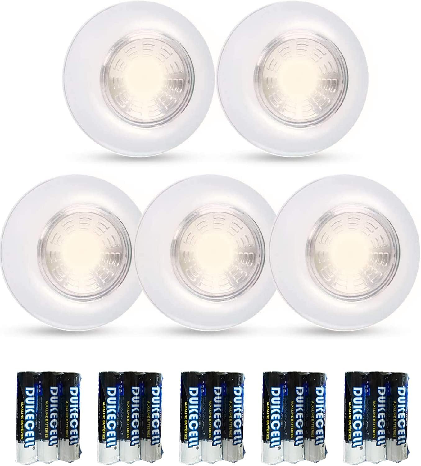 Dream Master Tap Light Push Lights Touch Light LED Puck Lights Battery Operated Powered Stick On Lights Wireless Closet Counter Kitchen Lights 5 Pack (includes 15 Batteries, Warm White