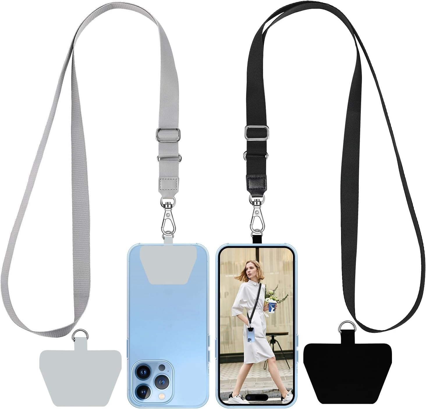 SHANSHUI Phone Lanyard, 2 Pack Phone Lanyard Strap 2X Durable Tether Tab Universal Nylon Phone Neck Phone Charm Crossbody Lanyard for Cell Phone Fit All Smartphones (Black, Grey)