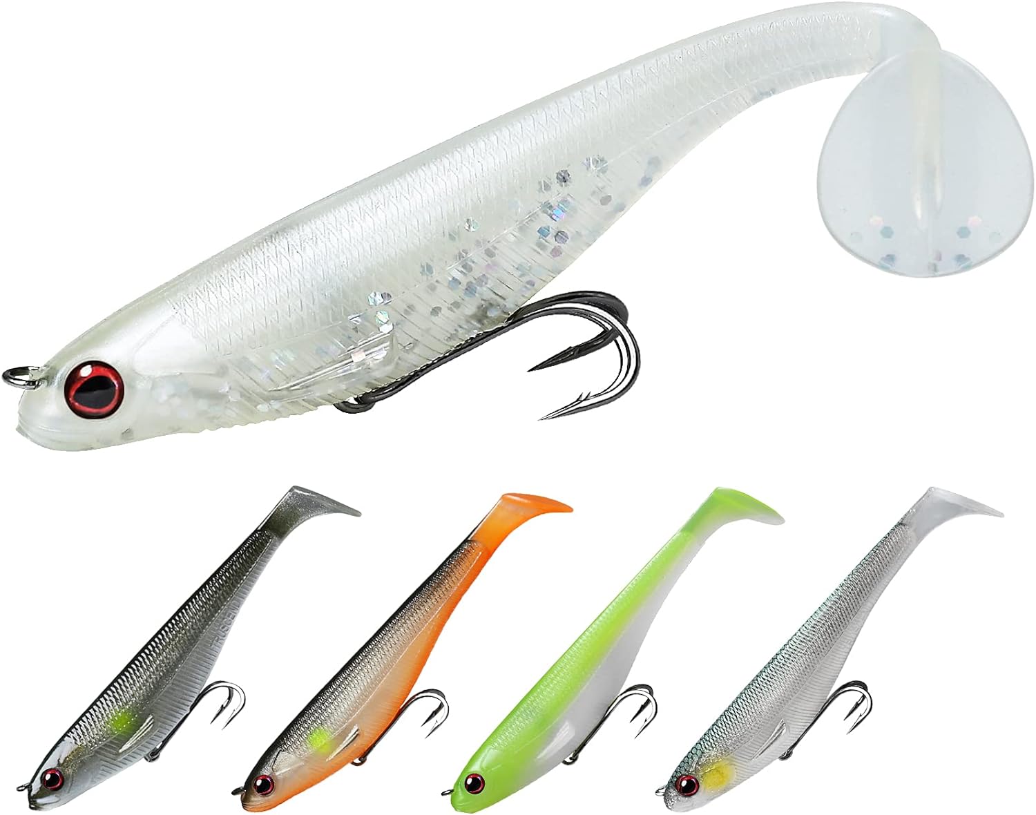 TRUSCEND Pre-Rigged Soft Fishing Lures, Well-Made Easy Catching Lures for Family Fishing, Great Action Swimbait with Spinner, All-Conditions Fishing Gear for Bass Trout Walleye, Crappie Fishing Jigs