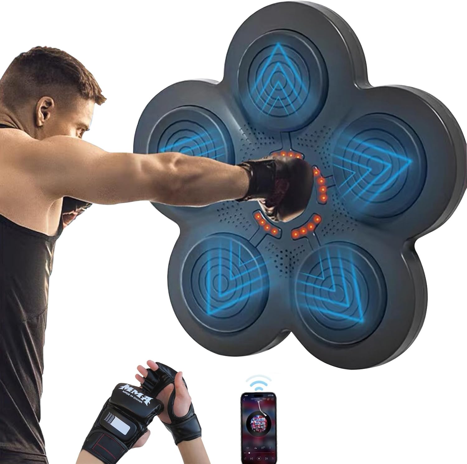 Music Boxing Training Machine, Smart Music Wall Mounted Punching Sports Equipment with Professional Boxing Gloves, 9 Gear Speed Mode, Hand/Eye/Speed Reaction for Stress Relief