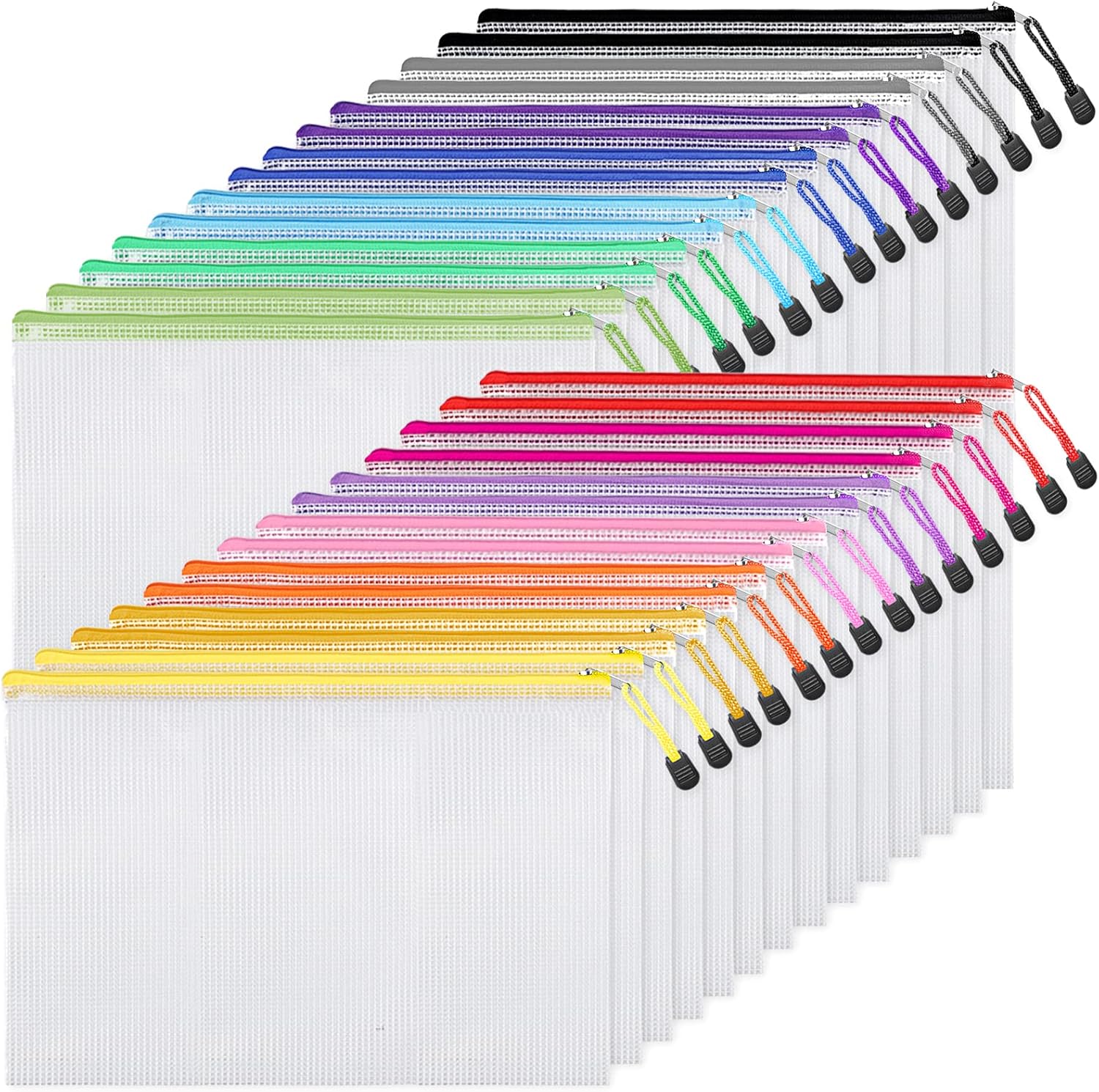 EOOUT 28pcs Mesh Zipper Pouch Zipper Bags 13.5 x 9.5 14 Colors Large Storage Bags for Organizing, A4 Size Puzzle Bag Zipper File Bags for School Board Games and Office Supplies