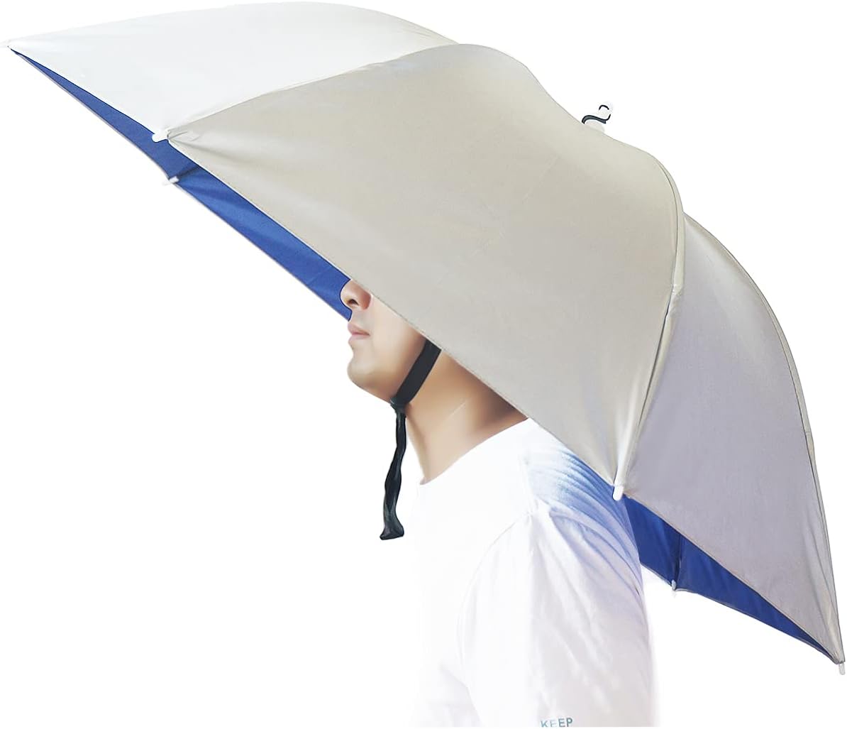 Umbrella Hat, 37 inch Fishing Umbrella Hat Hands Free Foldable UV Protection Umbrella Cap Adjustable Headwear for Fishing Golf Camping Beach Gardening Sunshade Outdoor