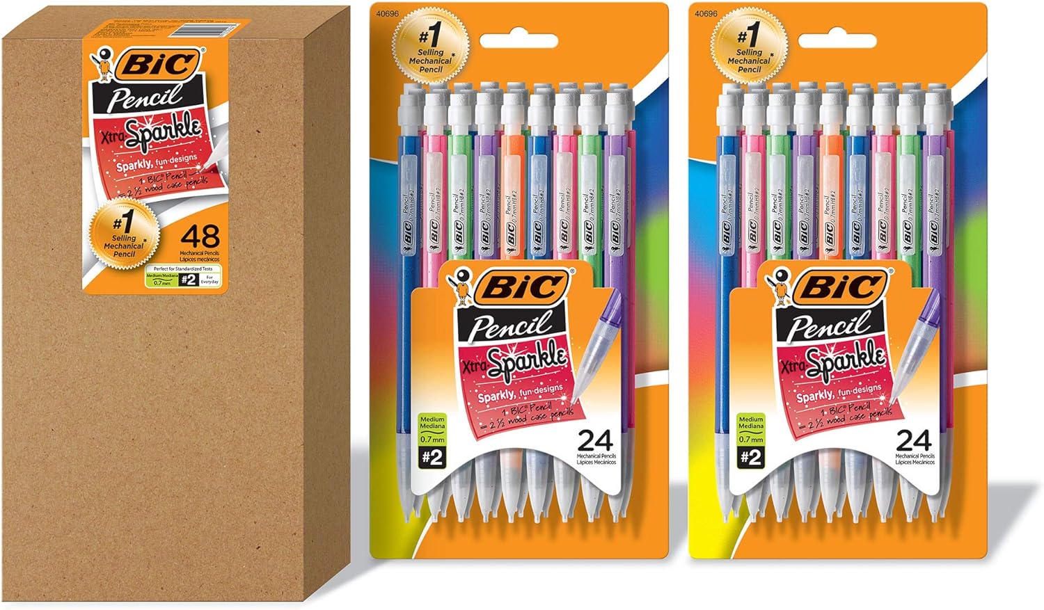 BIC+Xtra-Sparkle+Mechanical+Pencil%2c+Medium+Point+(0.7mm)%2c+Fun+Design+With+Colorful+Barrel%2c+48-Count