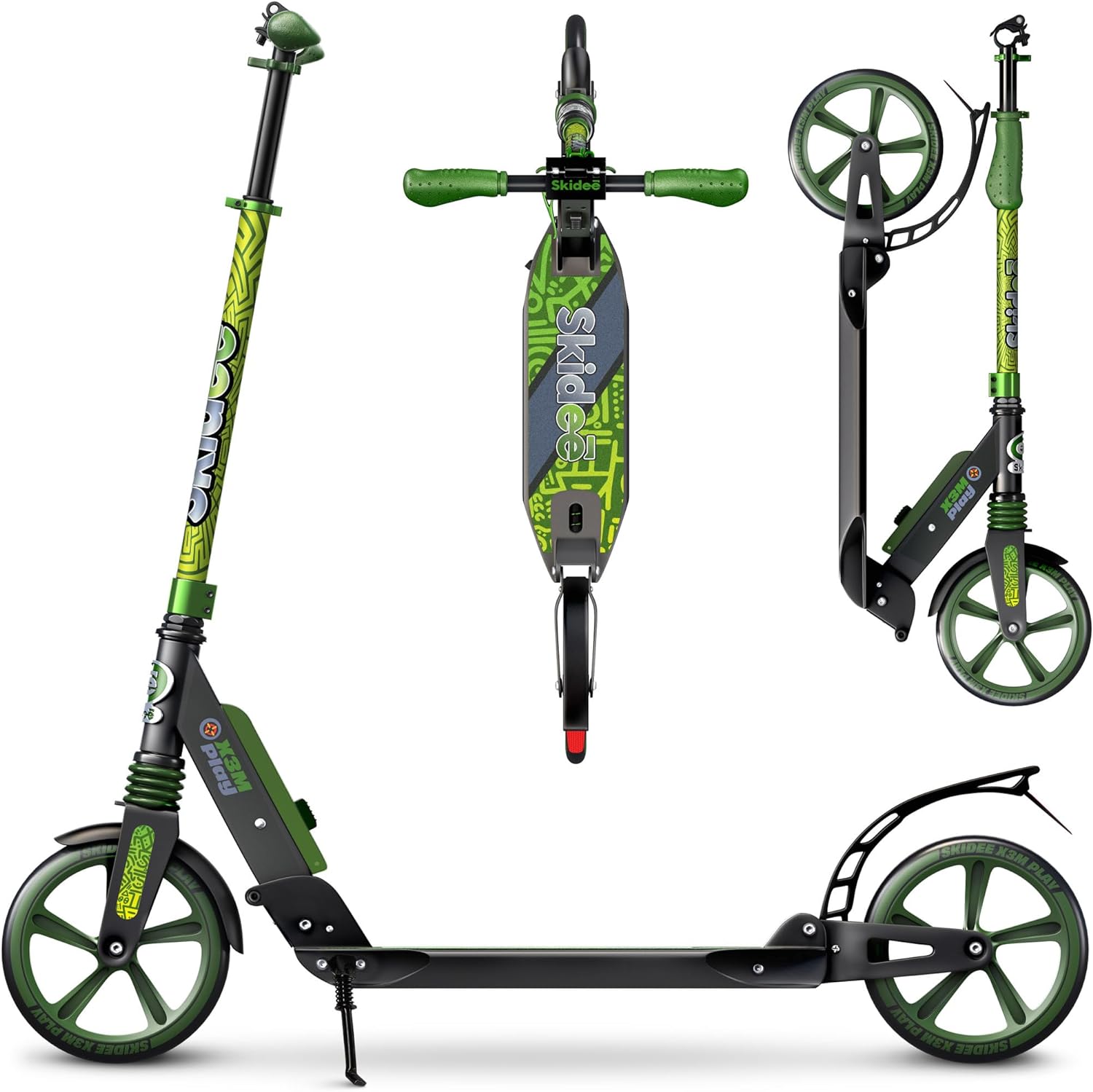 Skidee Scooter for Adults and Teens  Adjustable Height, Kids Scooter, Folding Scooter, Large Sturdy Wheels for Smooth Ride, Lightweight, Durable, Anti-Shock Suspension, Outdoor Toys, up to 220 lbs