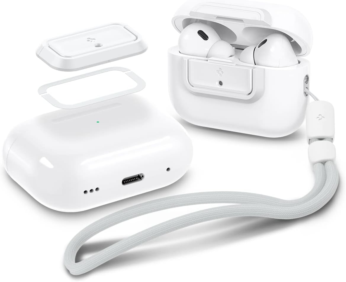 Spigen Lock Fit M [EZ FIT] Locking Device Compatible with AirPods Pro 2nd Generation/AirPods Pro Case Lock with Lanyard [includes Installation Kit] Charging Case Not Included - White