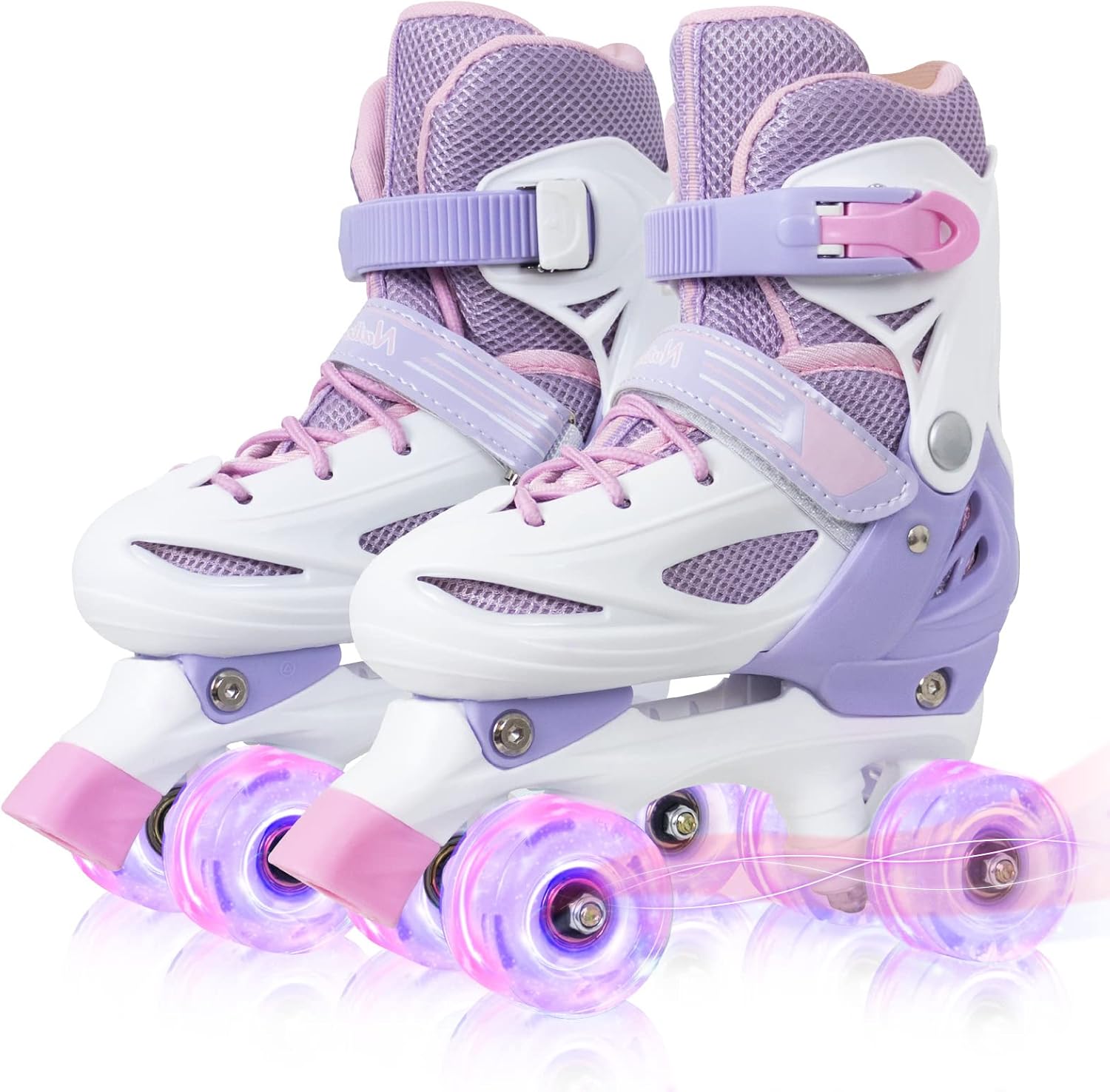 MammyGol Roller Skates for Girls Kids Boys, 4 Sizes Adjustable Quad Toddler Skates Indoor Outdoor Ages 3-8, Pink Blue Purple Green