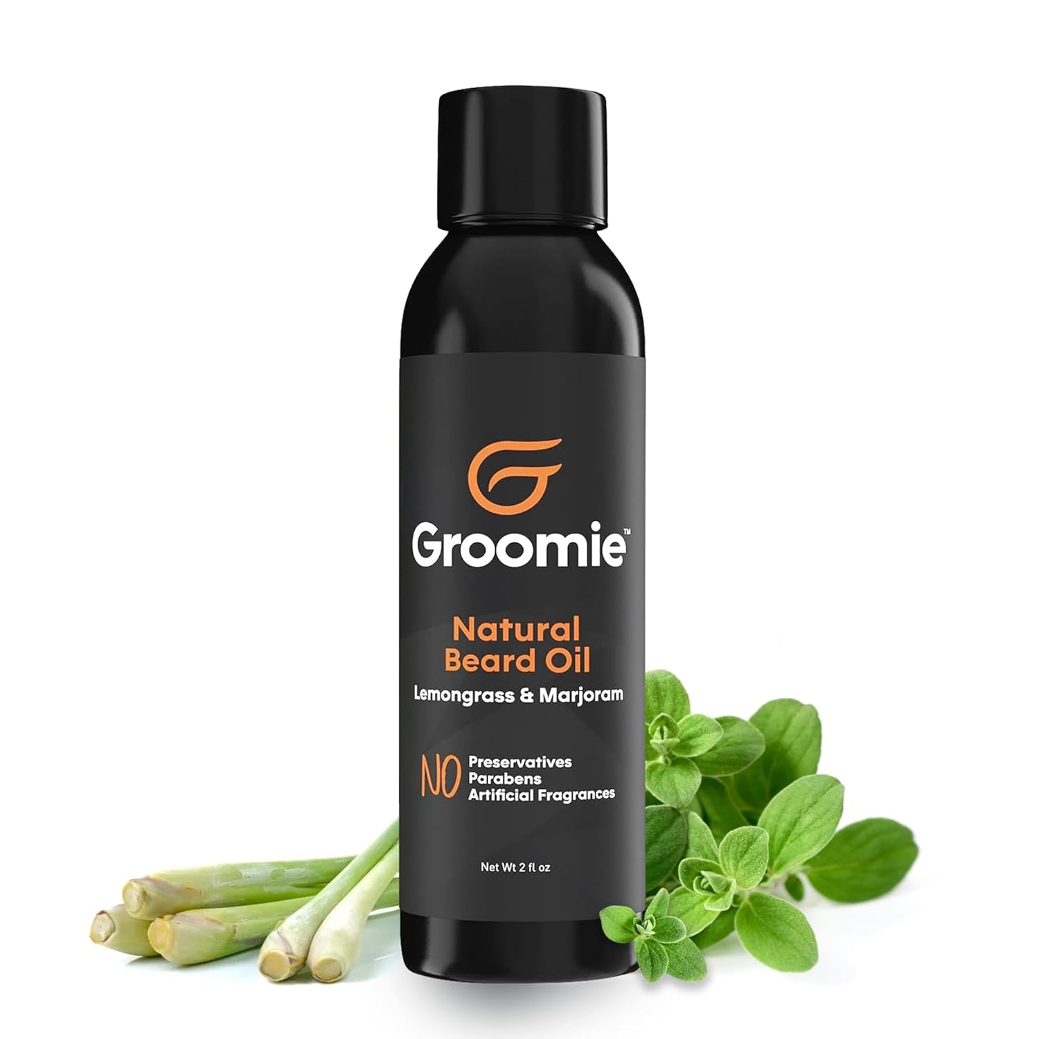 Groomie Natural Beard Oil for Men - Moisturizing Oil for Beard & Mustaches - Natural Beard Conditioner - Specially Formulated Plant Based Recipe - Promotes Close Shave (3.3 Oz, Lemongrass & Marjoram)