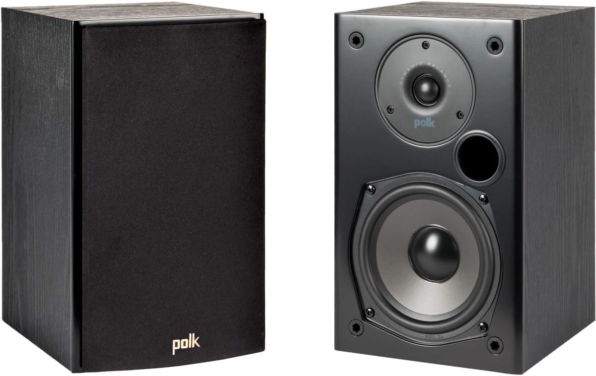 Polk Audio T15 100 Watt Home Theater Bookshelf Speakers  Hi-Res Audio with Deep Bass Response, Dolby and DTS Surround, Wall-Mountable, Pair, Black