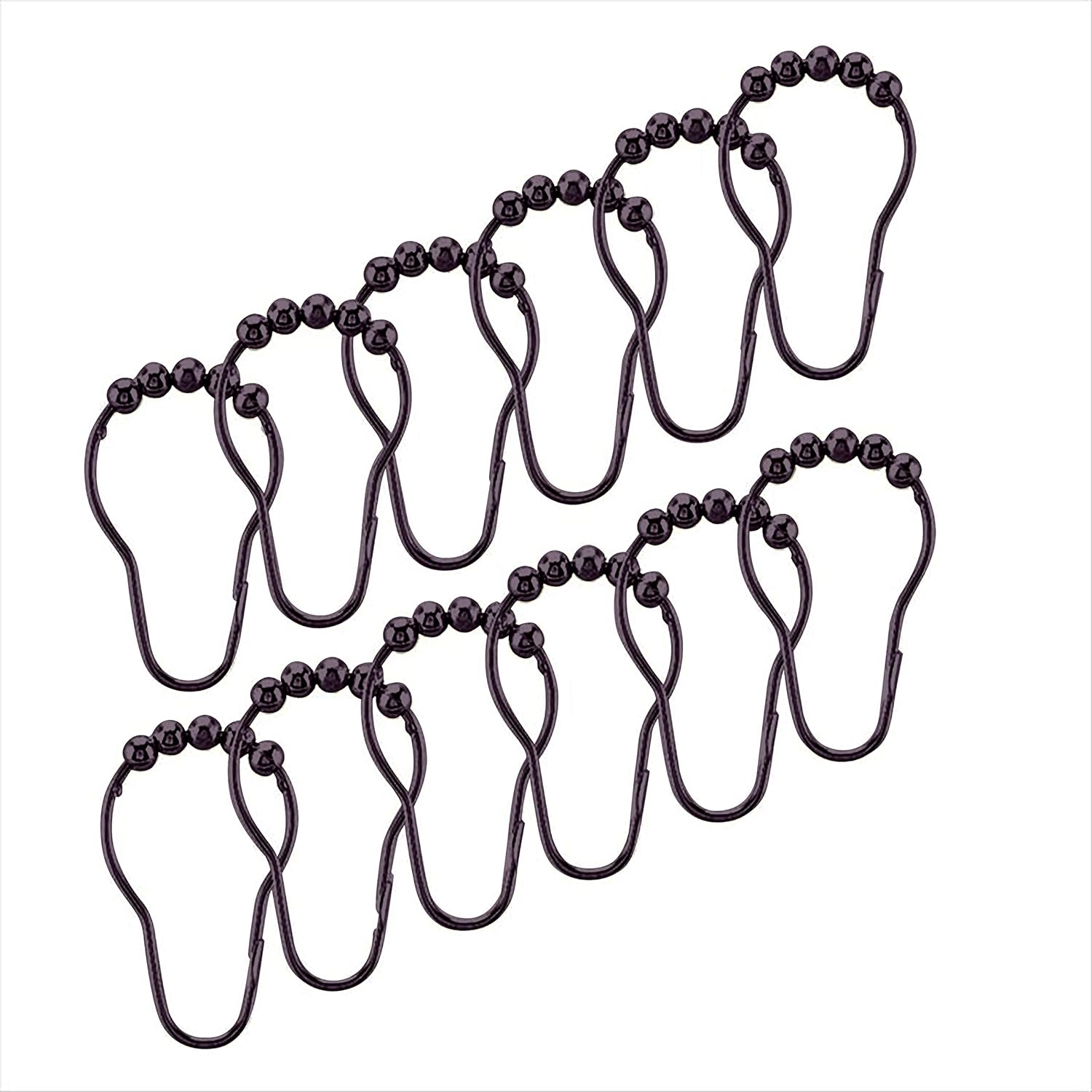 Bath Bliss Stainless Water, Rust Resistant, Shower Curtain Roller Rings, Liner Hooks, 12 Pack, 2.7" x 1.4", Bronze