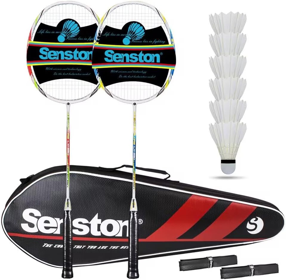 Senston Badminton Rackets Set of 2, Graphite Shaft Badminton Racquets Including Badminton Bag, 2 Badminton Shuttlecock, 2 Racquet Grip