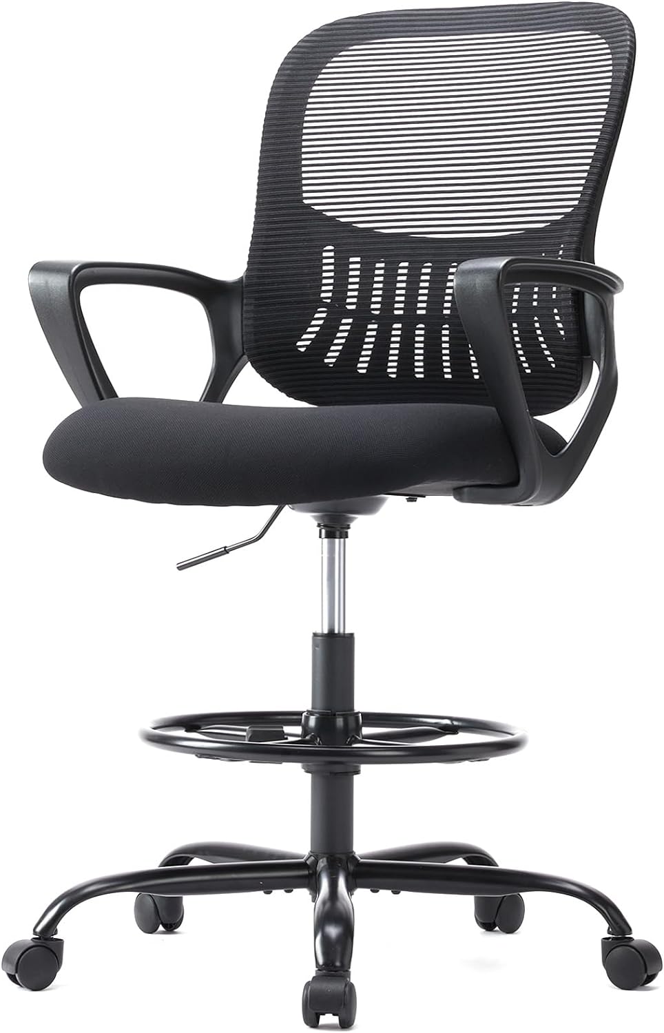 JHK Drafting Standing, Tall Desk Counter Height Adjustable Office Chairs with Comfortable Padded Armrests, Black