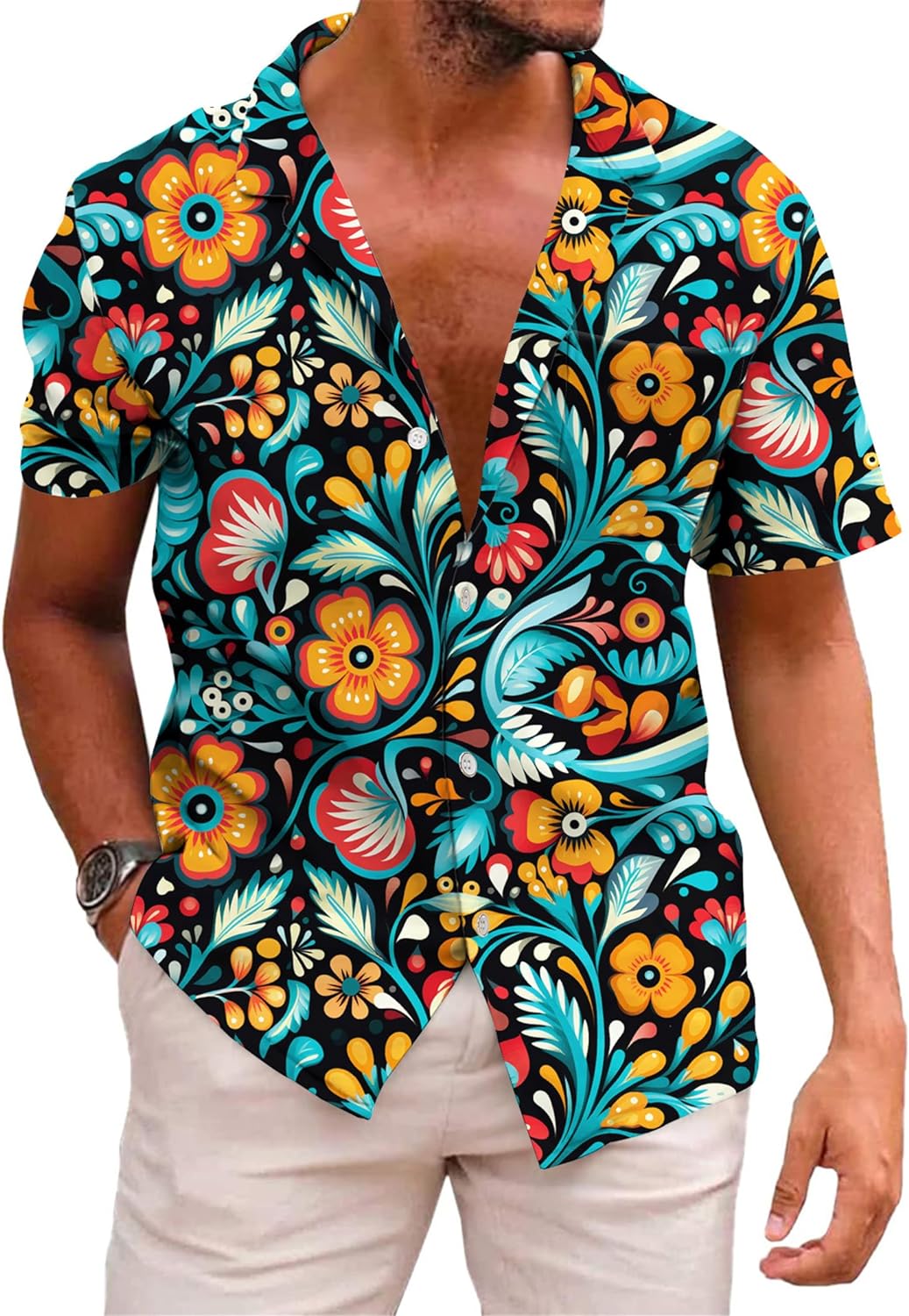 KYKU Mexico Shirt for Men Funny Beach Shirts Hawaiian Button Down Short Sleeve