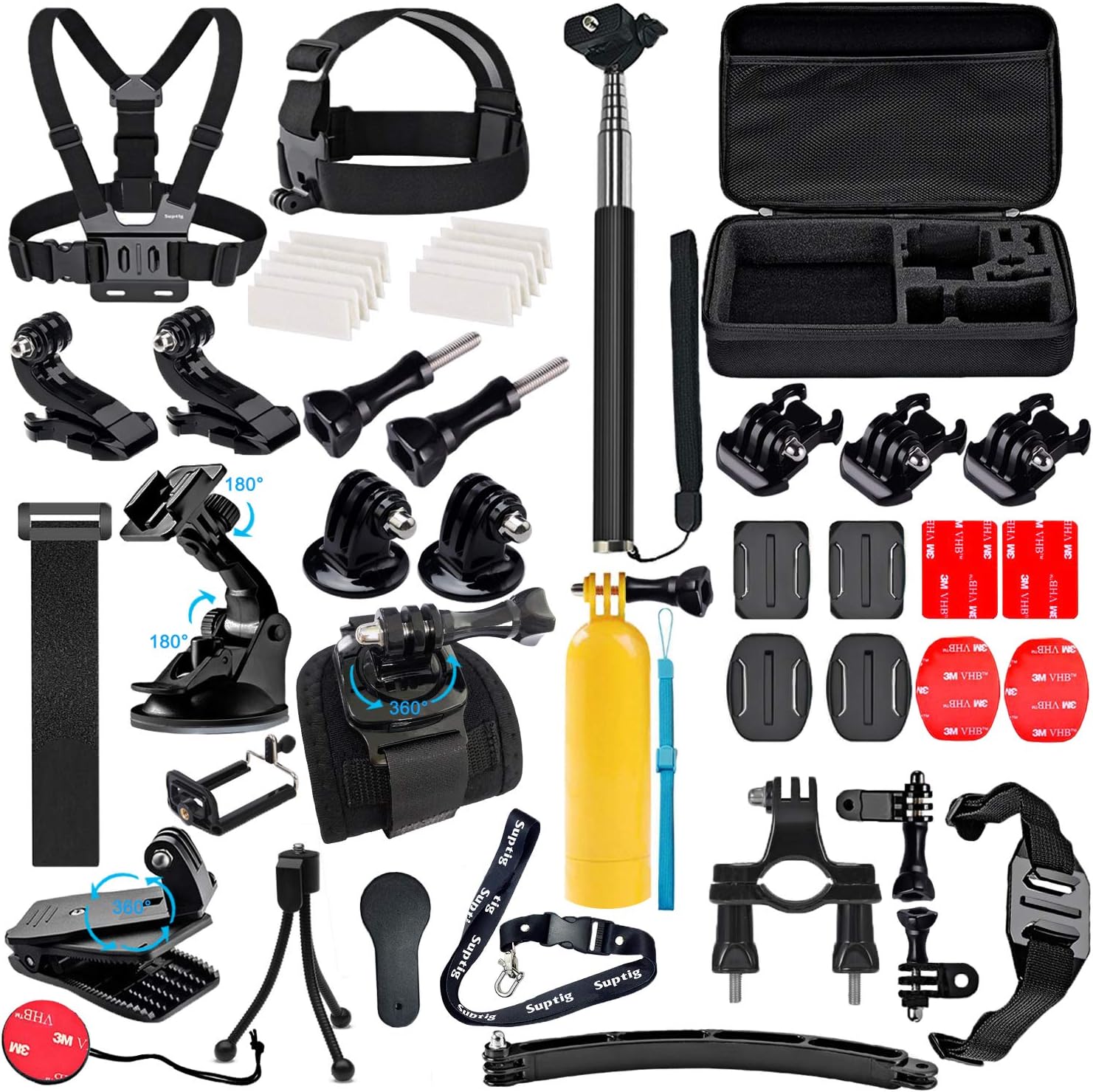 Suptig Accessories Kit Compatible for Gopro Hero12/11/10/9/87/6/5/4/3/3 /2/1/Session Gopro Max Gopro Fusion DJI Osmo, Insta360 and AKASO Action Camera Accessories