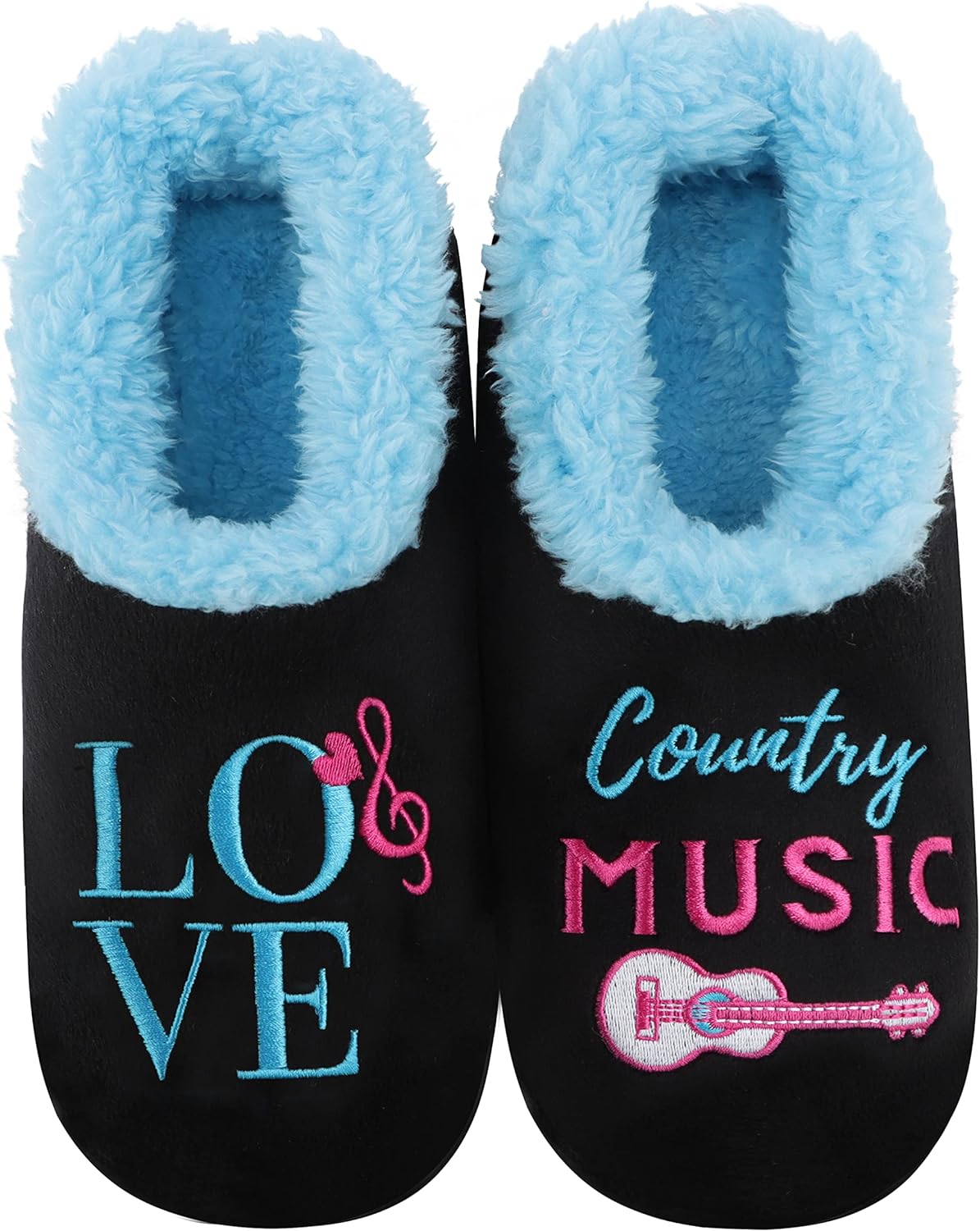 Snoozies Pairable Slipper Socks | Cozy and Fun House Slippers for Women, Fuzzy Slipper Socks | With Unique Designs, Non Slip Socks - I Love Country Music