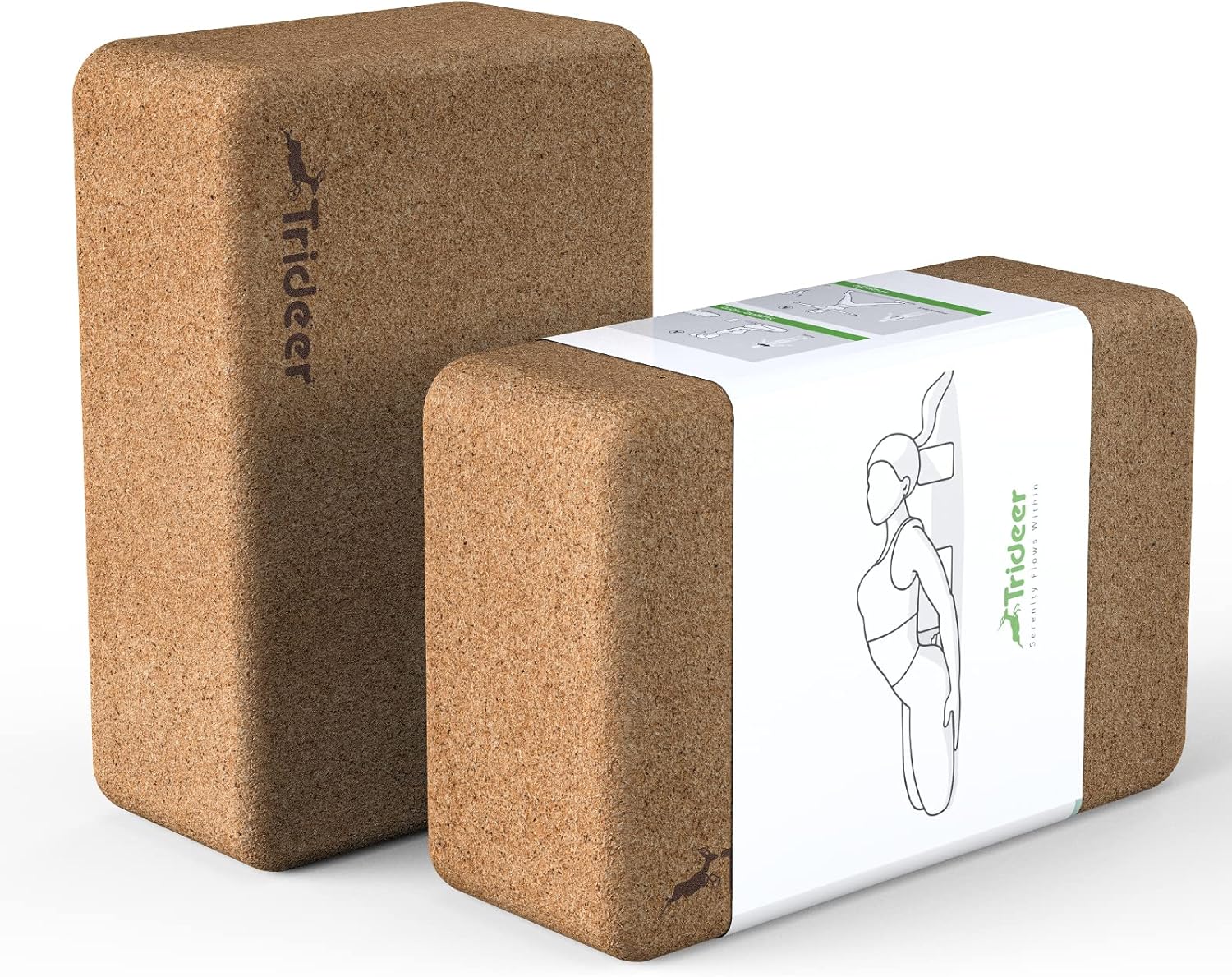 Trideer Cork Yoga Blocks, 2 Pack Yoga Blocks Natural Cork, High Density Yoga Block with Non Slip Surface, Eco-Friendly Yoga Accessories for Women, Ideal for Yoga, Pilates, Stretching