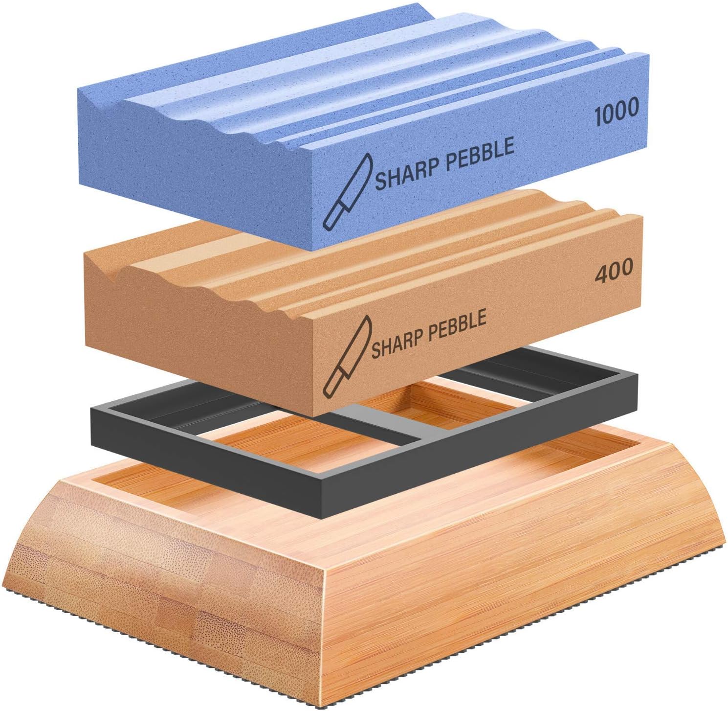 Sharp Pebble Sharpening Stones for Wood Carving Tools-Two Whetstones Grit 400 & 1000 Gouge Sharpener- Waterstone Sharpening System for Wood Carving Knives & Chisels with Non-Slip Bamboo Base