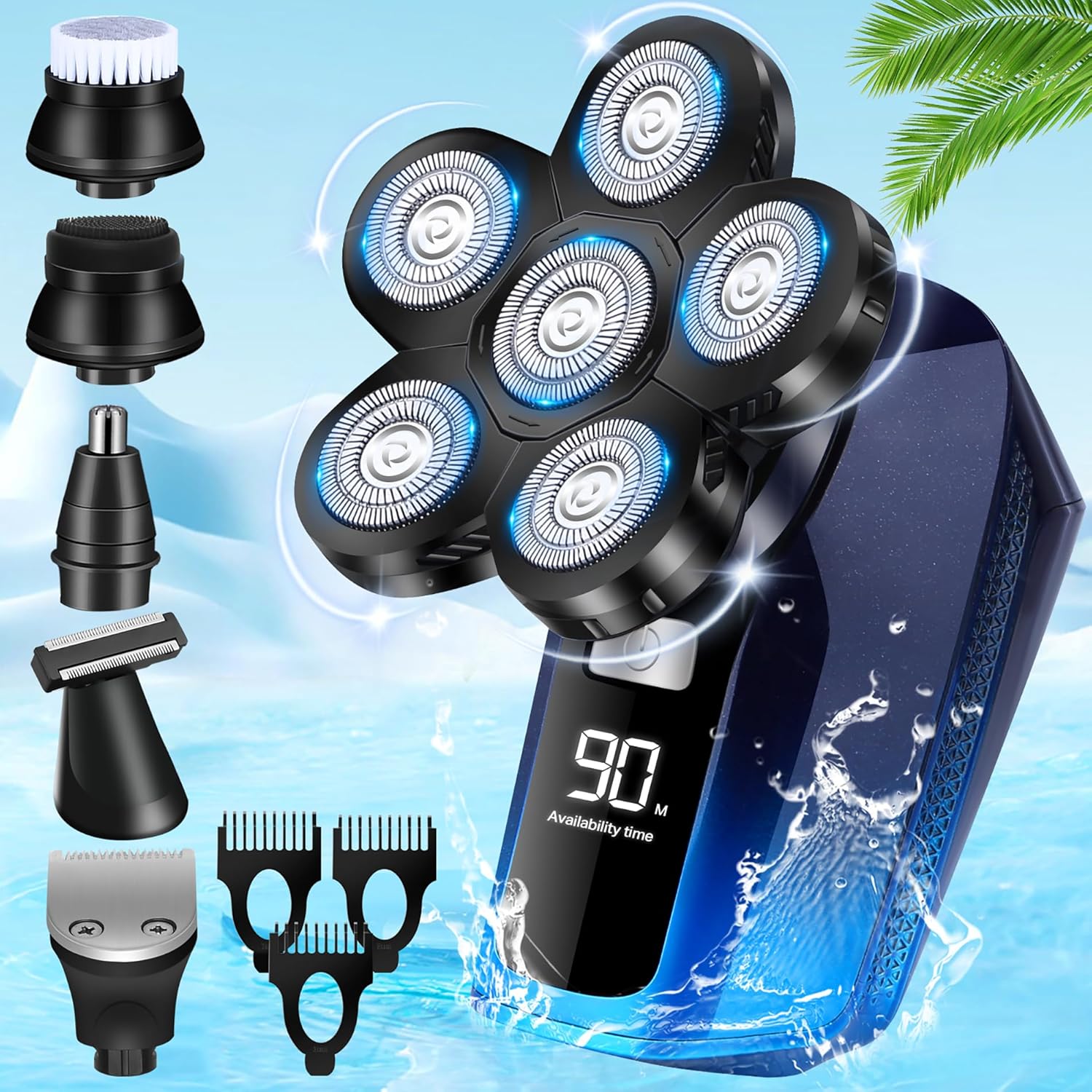 Head Shaver for Bald Men,6 in 1 Bald Head Shavers for Men Cordless,Waterproof Wet Dry 6 Head Mens Electric Shavers for Head Face Shaving,Rechargeable Electric Razor for Men,USB Mans Shaver Hair Razor