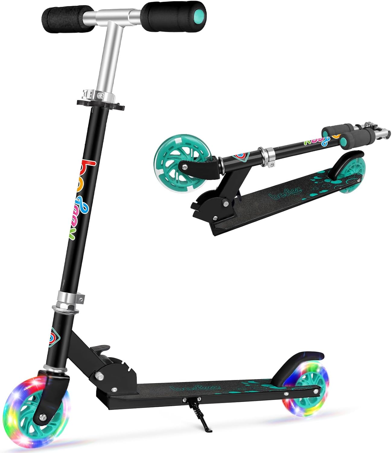 BELEEV V1 Scooters for Kids, 2 Wheel Folding Kick Scooter for Girls Boys, 3 Adjustable Height, Light Up Wheels, Lightweight Scooter with Sturdy Frame, Kickstand for Children 3 to 12 Years Old