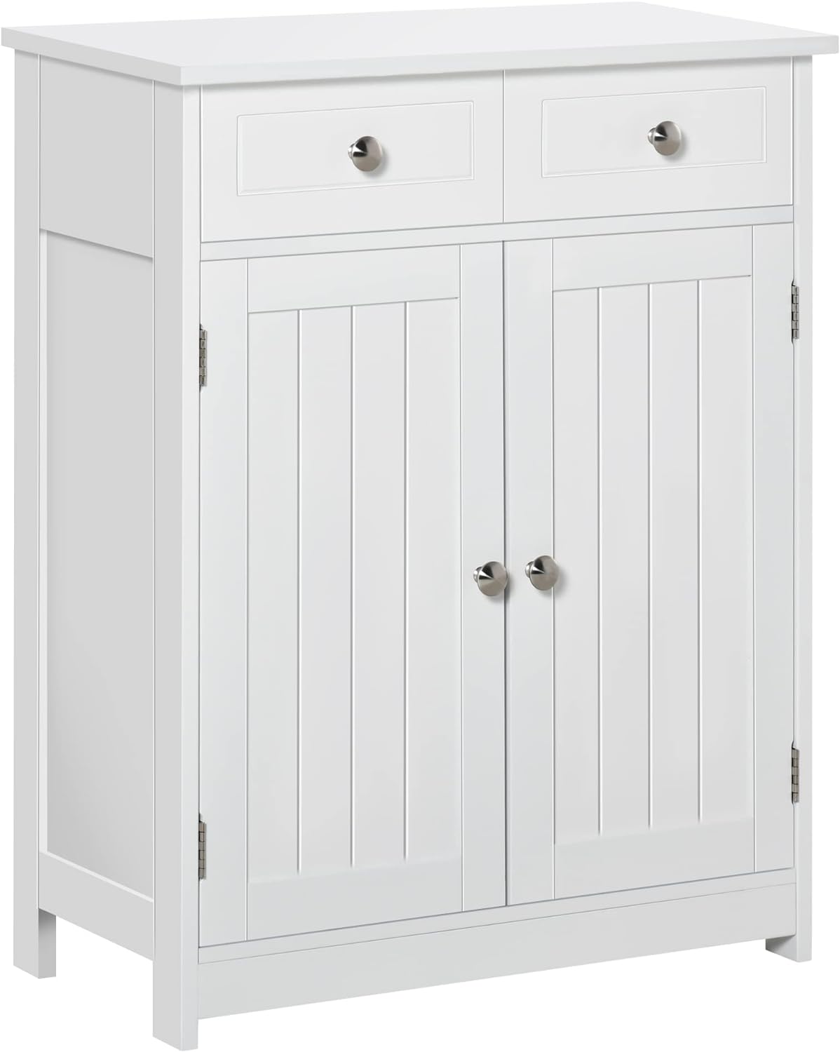 kleankin Bathroom Floor Cabinet, Wooden Bathroom Cabinet with 2 Doors, 2 Drawers and Adjustable Shelf, Freestanding Storage Cabinet for Bathroom, White