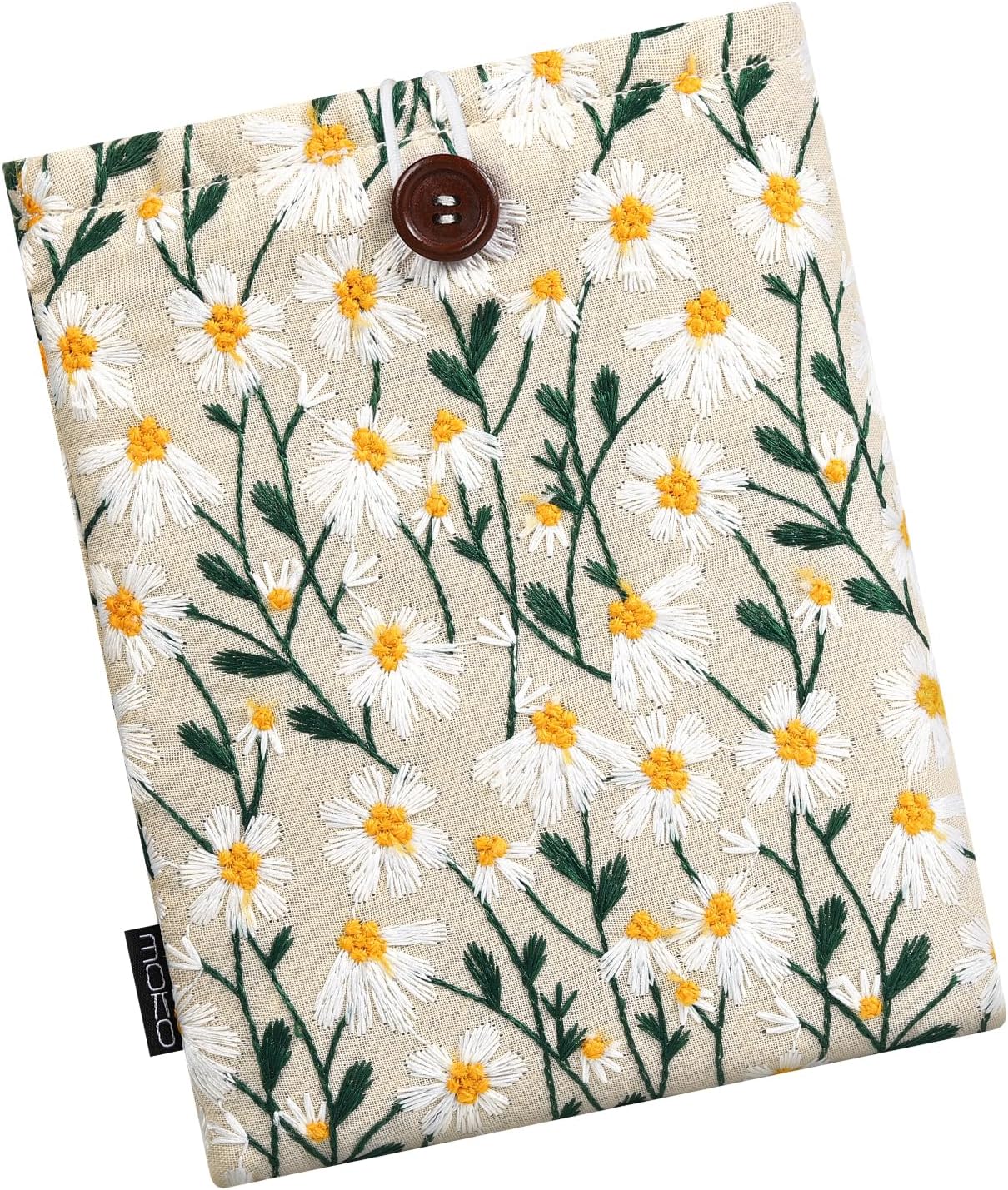 MoKo 6-7 Inch Embroidered Daisy Padded Sleeve Pouch for Kindle 11th Gen 2022/10th Gen 2019/8th Gen 2016, Kindle Paperwhite 11th/10th Gen 2021/2018, Kindle Pouch for Oasis/Voyage/Kobo eReader, Beige