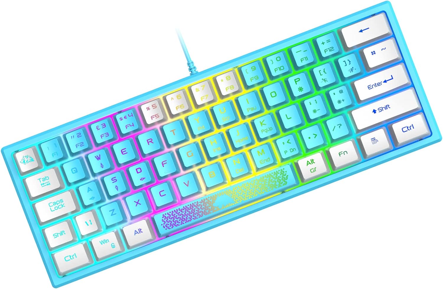 ZIYOU LANG K61 60% Gaming Keyboard Mini Portable with Rainbow RGB Backlit Compact Ergonomic 62Key Layout Anti-ghosting Mechanical Waterproof Wired for PC Mac Windows Gamer Laptop Typists(Blue+White)