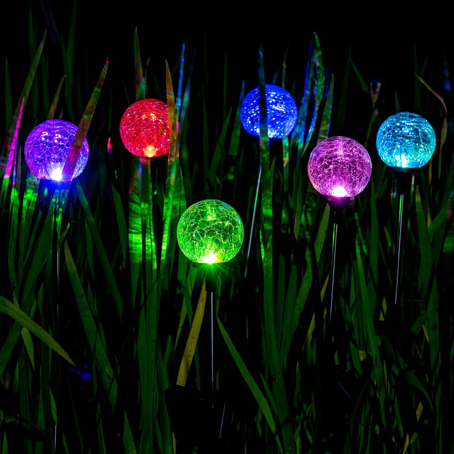 SOLPEX Solar Lights Garden, 3 Pack Solar Lights Outdoor, Multi-Color Changing Garden Spheres Large Outdoor Waterproof, Cracked Glass Ball LED Lights for Solar Garden Decorations