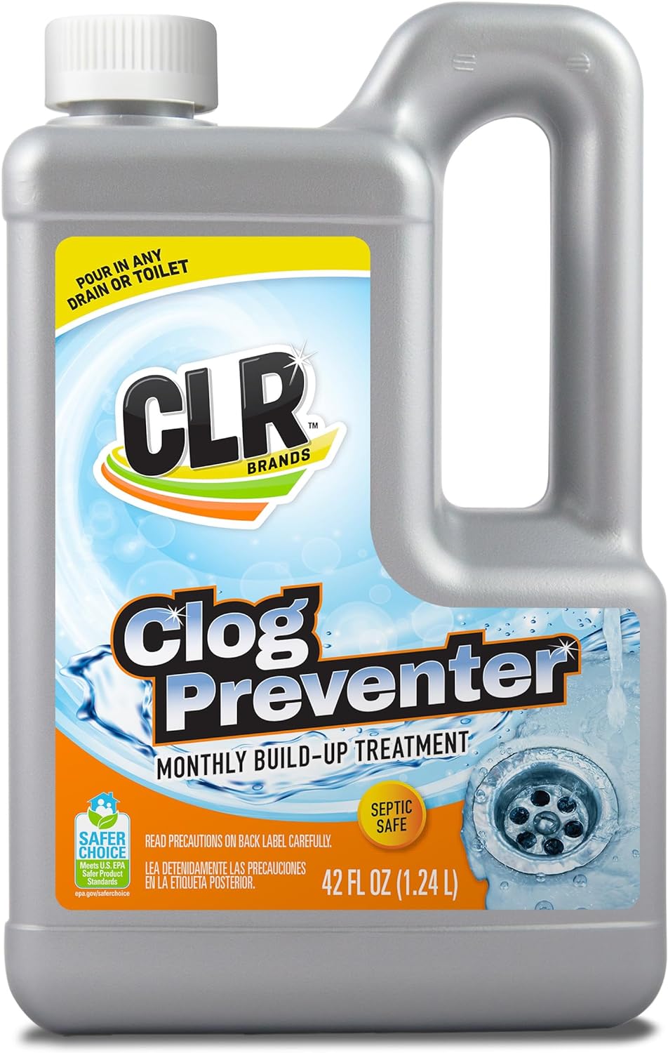 CLR Brands Clog Preventer Monthly Drain Build Up Remover, Helps Degrade Sources of Clogs to Keep Drains Flowing Smoothly, Safe on All Pipes and Drains - 42 Ounce Bottle