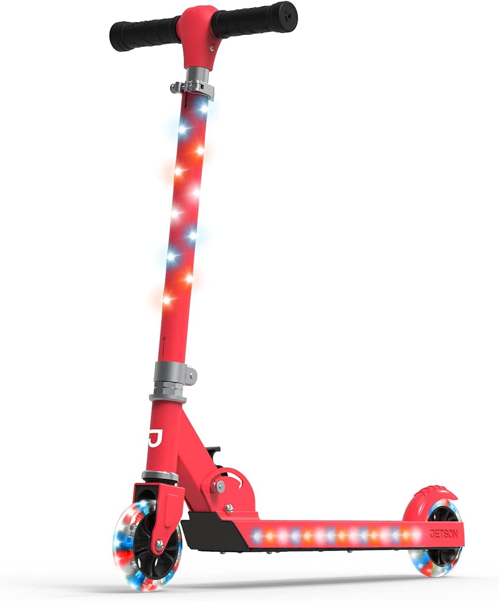 Jetson Scooters - Jupiter Kick Scooter - Collapsible Portable Kids Push Scooter - Lightweight Folding Design with High Visibility RGB Light Up LEDs on Stem, Wheels, and Deck