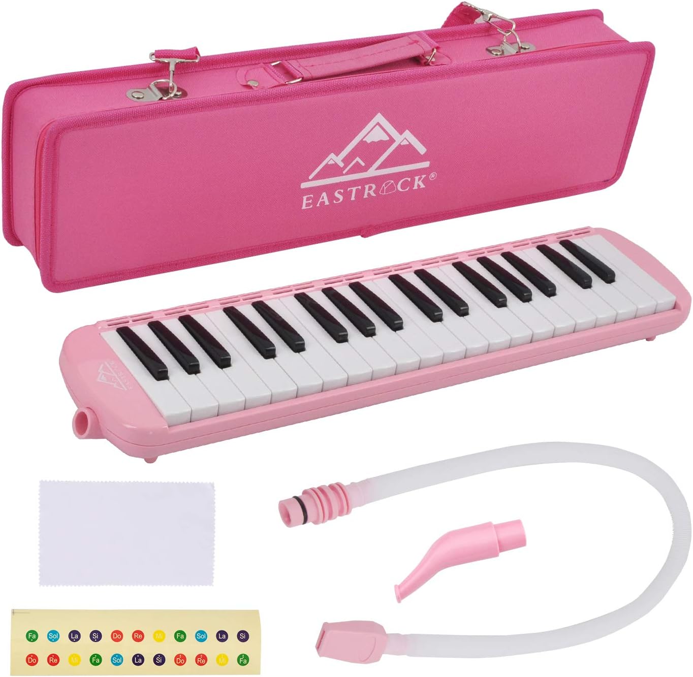 EastRock 37 Key Melodica Instrument Keyboard Soprano Piano Style with Mouthpiece Tube Sets and Carrying Bag for Kids Beginners Adults Gift Pink