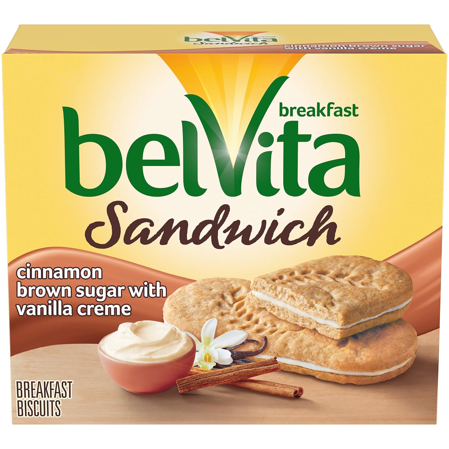 belVita Breakfast Biscuit Sandwiches, Cinnamon Brown Sugar & Vanilla Creme Flavor, 5 Packs (2 Biscuit Sandwiches Per Pack),5 Count(Pack of 1)