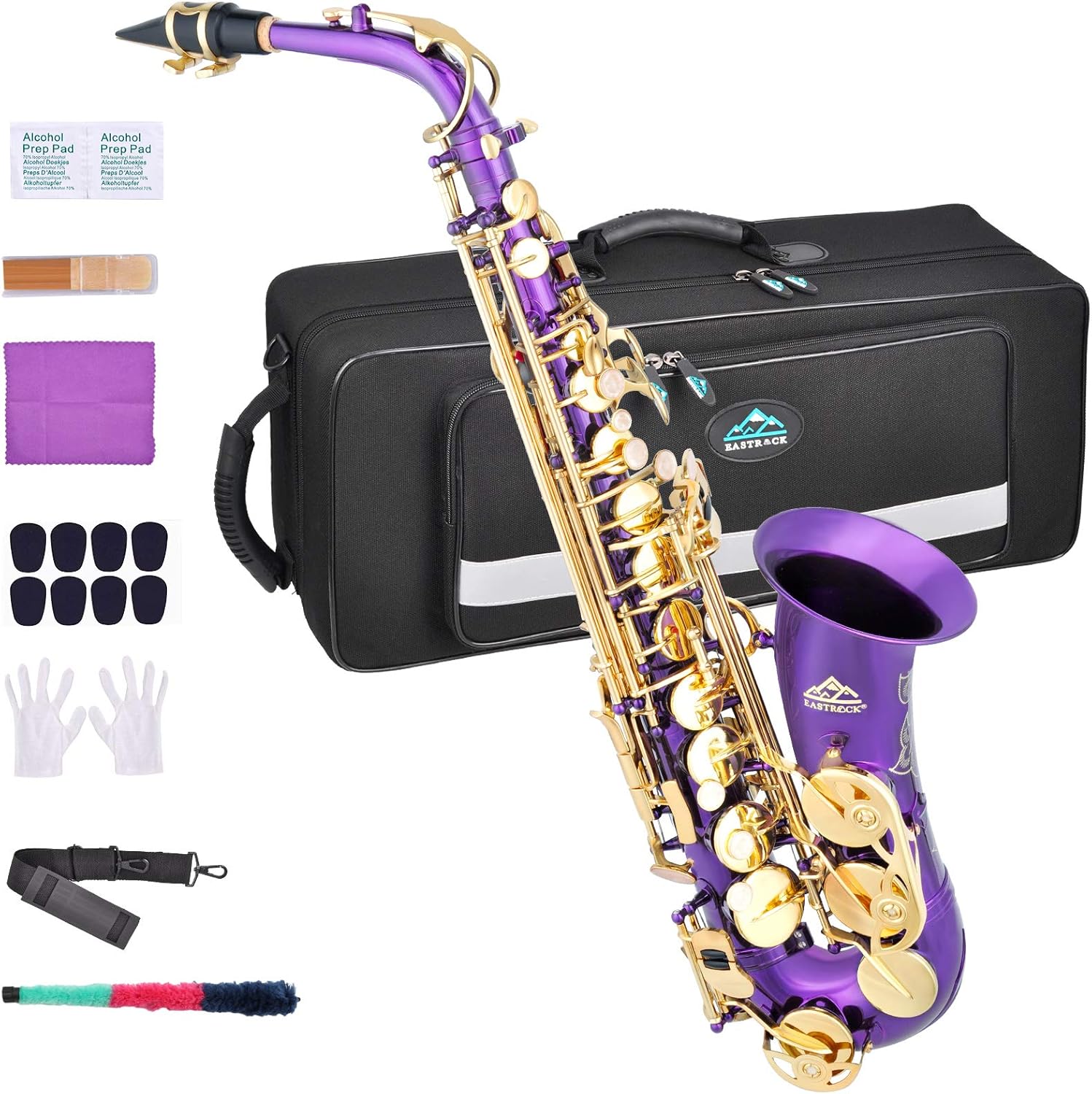 EASTROCK Purple/Golden Alto Saxophone E Flat Sax Full Kit for Students Beginner with Carrying Case,Mouthpiece,Mouthpiece Cushion Pads,Cleaning Cloth&Cleaning Rod,White Gloves,Neck Strap