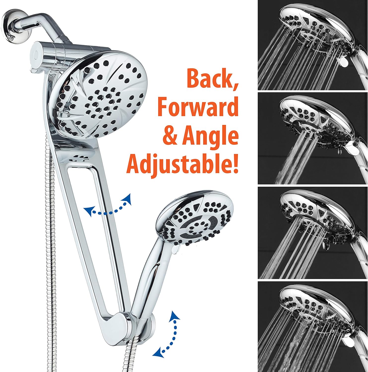 AquaDance Chrome AQUABAR High-Pressure 3-Way Spa Combo with Adjustable 18 Extension Arm for Easy Reach & Mobility Enjoy Luxury 6 Rain & Handheld Shower Head Separately or Together Finish