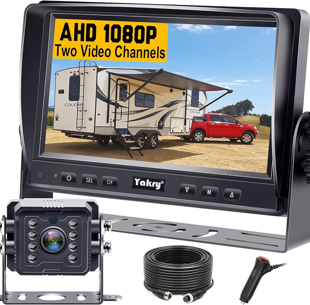Yakry RV Backup Camera Plug and Play - No Delays 7 Inch HD 1080P Rear View Camera with IR Night Vision 2 Channels - Waterproof Reverse Camera for Truck Trailer Camper Tractor Y14