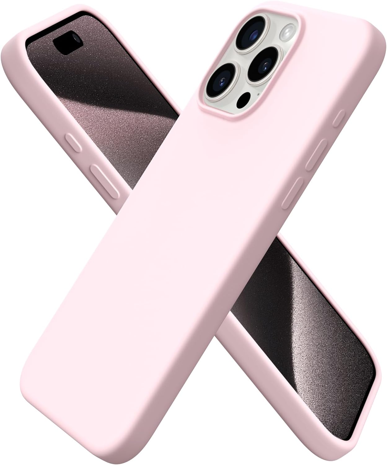 ORNARTO Compatible with iPhone 15 Pro Max Case 6.7, Slim Liquid Silicone 3 Layers Soft Gel Rubber Shockproof Protective Phone Case with Anti-Scratch Microfiber Lining-Chalk Pink