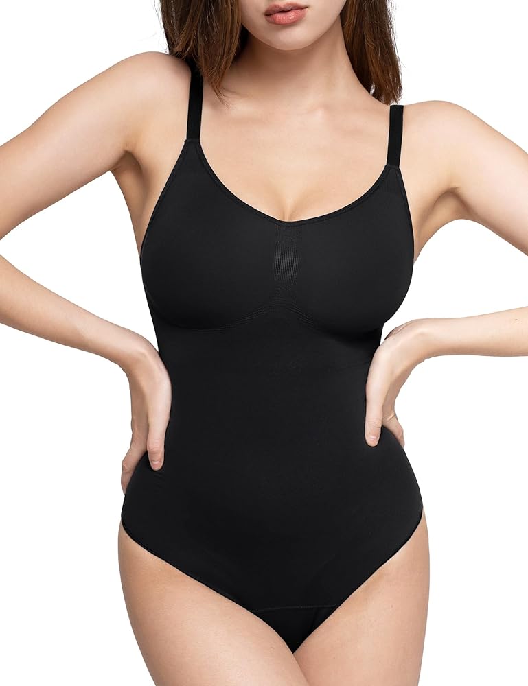 PUMIEY Shapewear Bodysuit for Women Tummy Control V-Neck With Open Gusset Hourglass Collection