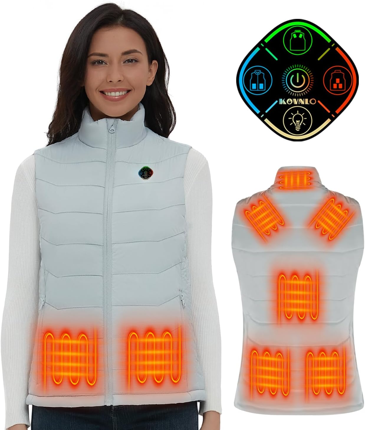 KOVNLO Womens Heated Vest, 4 in 1 Smart Controller, Lights-out Design, Lightweight Heating Vest (Battery Pack Not Included)