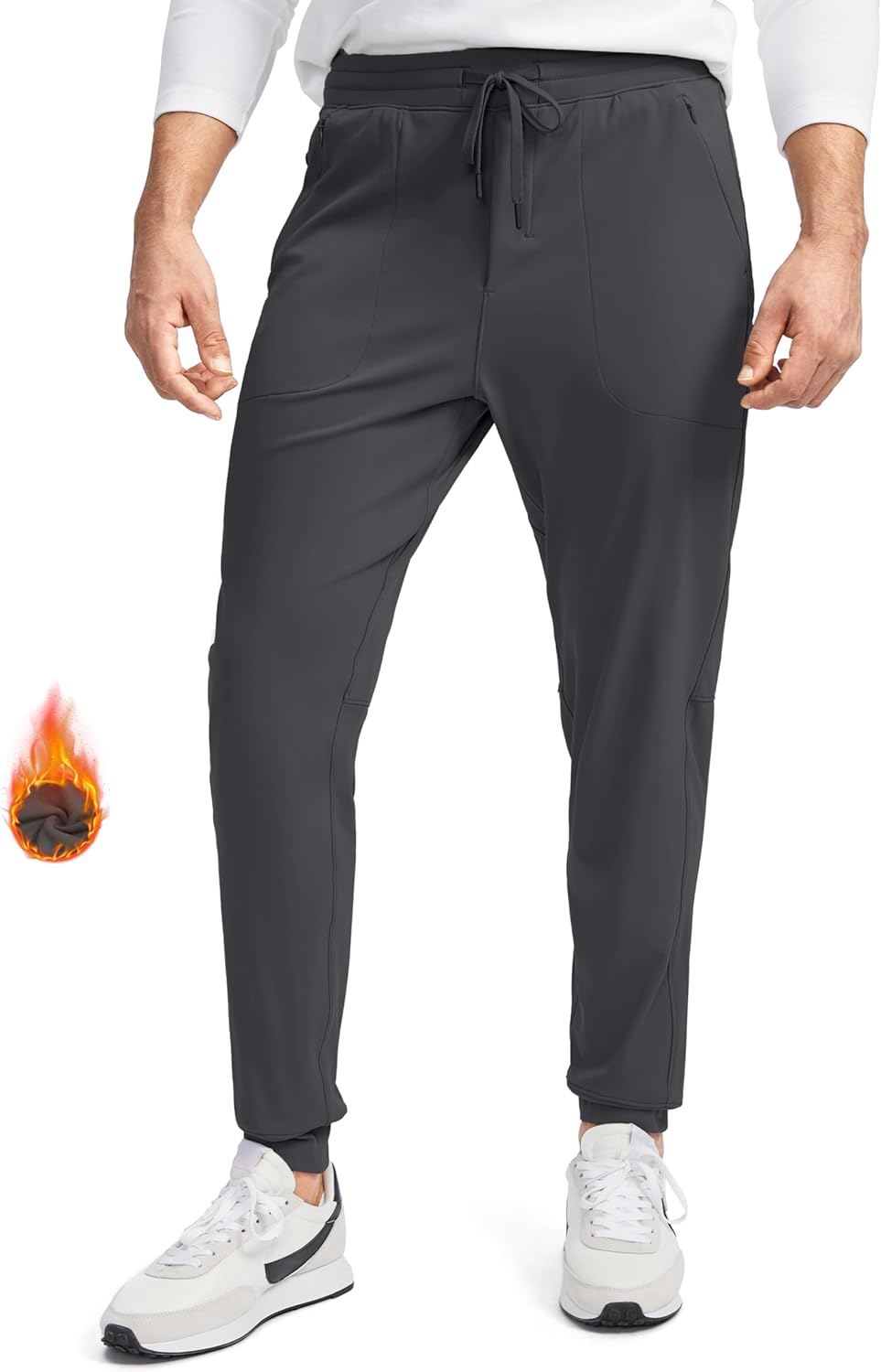 Pudolla Men' Fleece Lined Joggers Sweatpants with 3 Zipper Pockets Warm Pants for Winter Running Workout Gym Golf