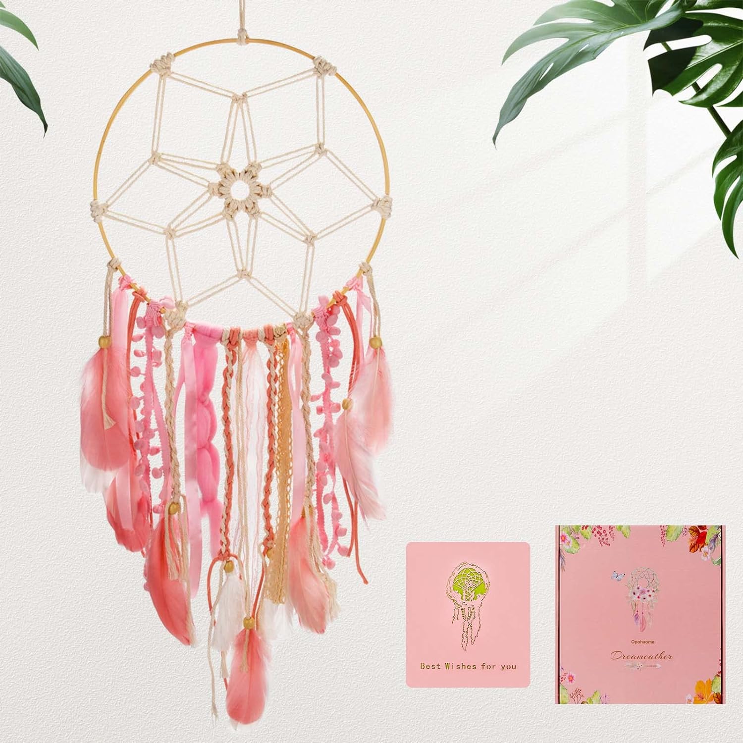 Boho Dream Catchers Large Macrame Dream Catcher for Girls Wall Hanging Dreamcatcher with Handmade Feather Bedroom Gift for Women Gift for Girlfriend Boys Mothers Day Mom Gifts��Pink��