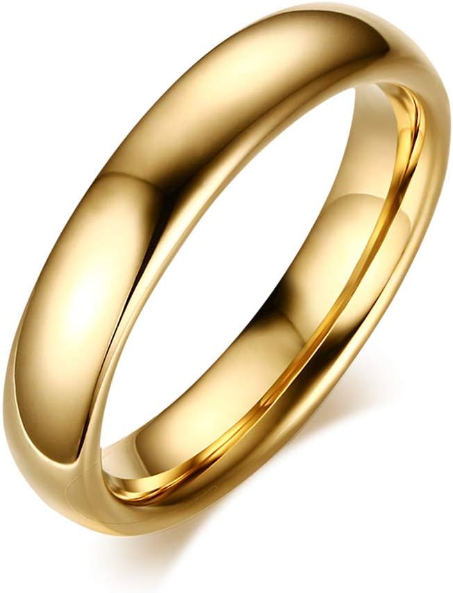 MEALGUET Couples 6mm/4mm Gold Plated-tone Domed High Polished Plain Tungsten Wedding Ring Band for Men&women