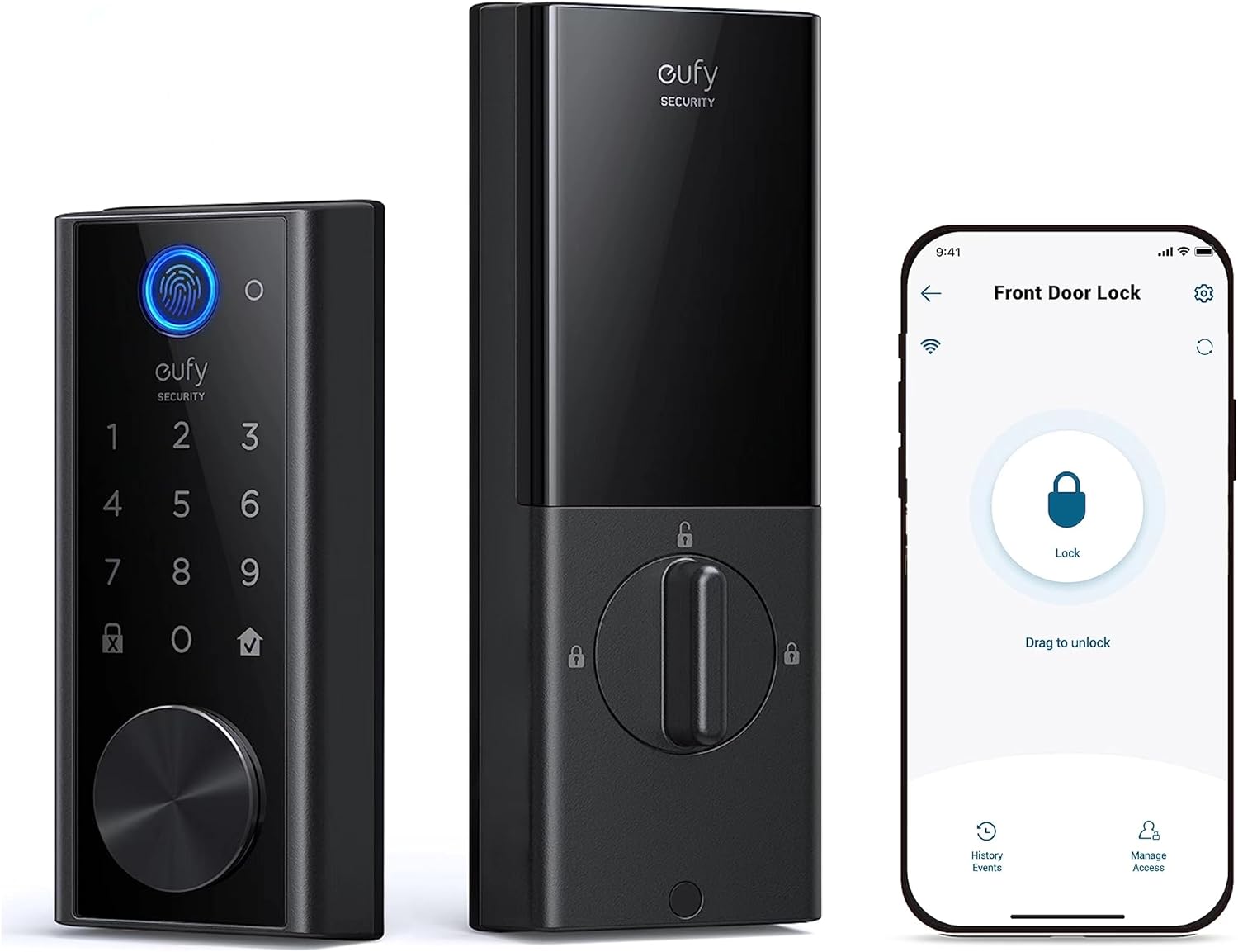 eufy Security Smart Lock S230, Keyless Fingerprint Lock for Front Door, Easy Installation, Built-in Wi-Fi, Reliable App for Remote Access, One-Year Battery Life, BHMA Certified, IP65 Weatherproof