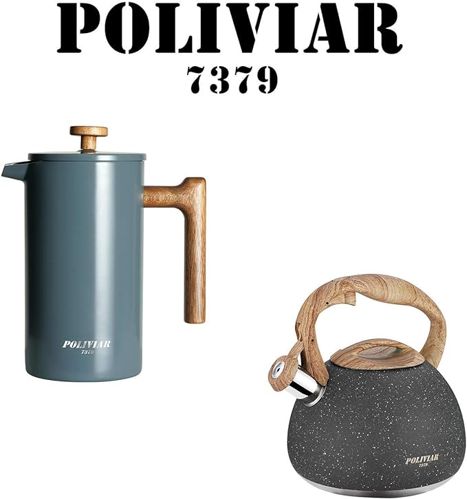 Poliviar 34 oz French Press Coffee Maker & 2.7 Quart Tea Kettle Combo Package, Food Grade Stainless Steel for Good Coffe and Tea