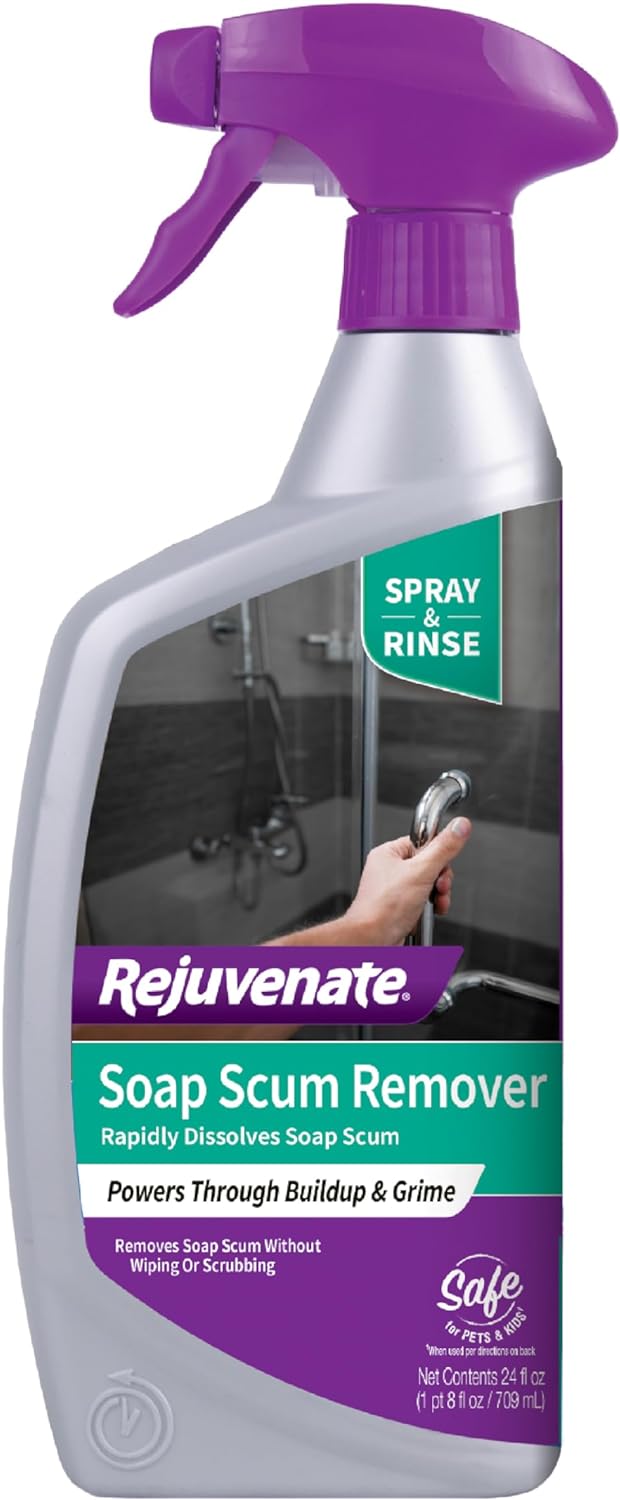 Rejuvenate Scrub Free Soap Scum Remover Shower Glass Door Cleaner Works on Ceramic Tile, Chrome, Plastic and More 24oz