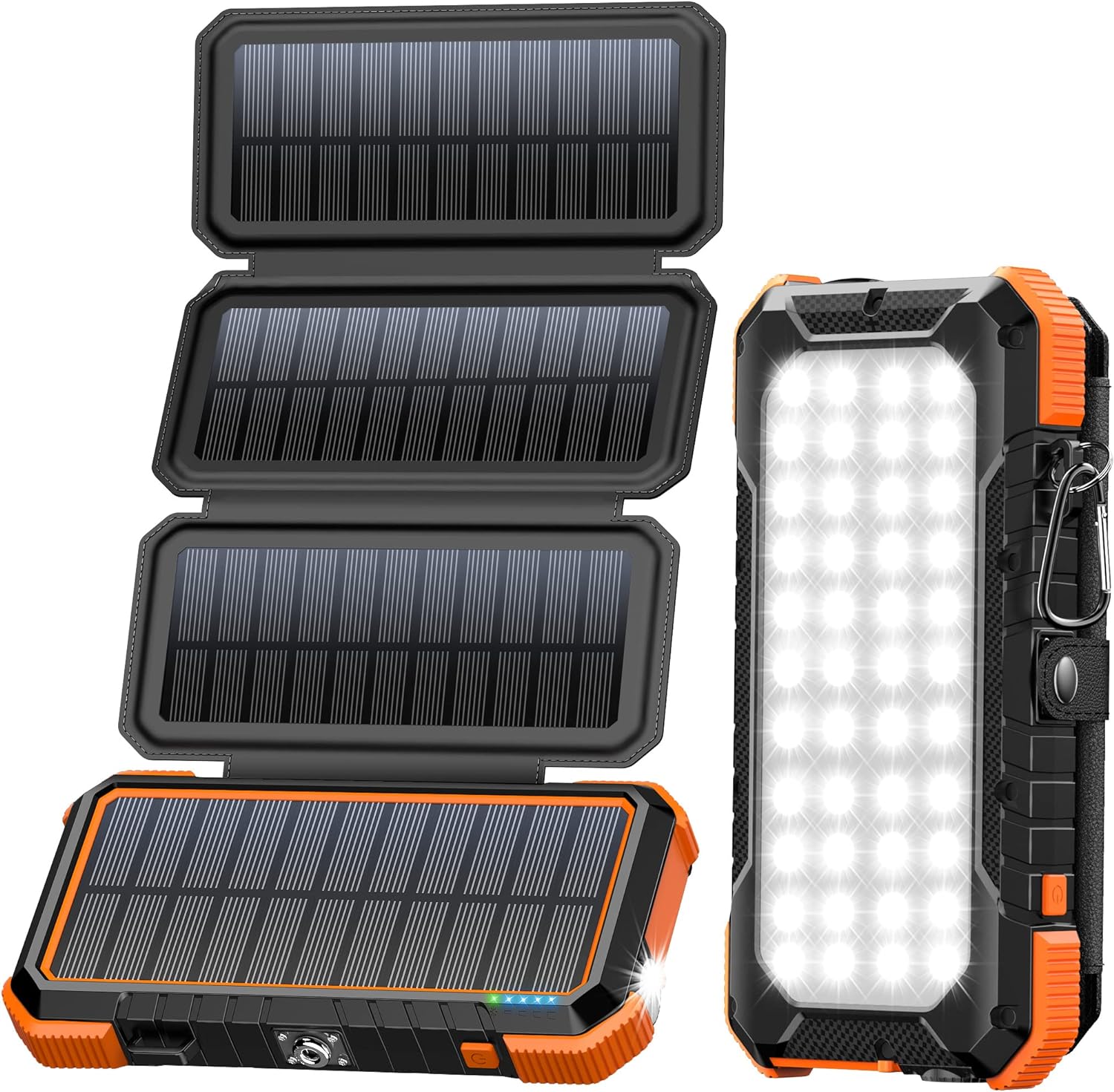 BLAVOR Solar Charger Power Bank, PD 18W Fast Charging 20000mAh Battery Pack with 4 Foldable Panels, Portable Solar Powered USB C Charger with Camping Flashlight Compass Carabiner for Cell Phone