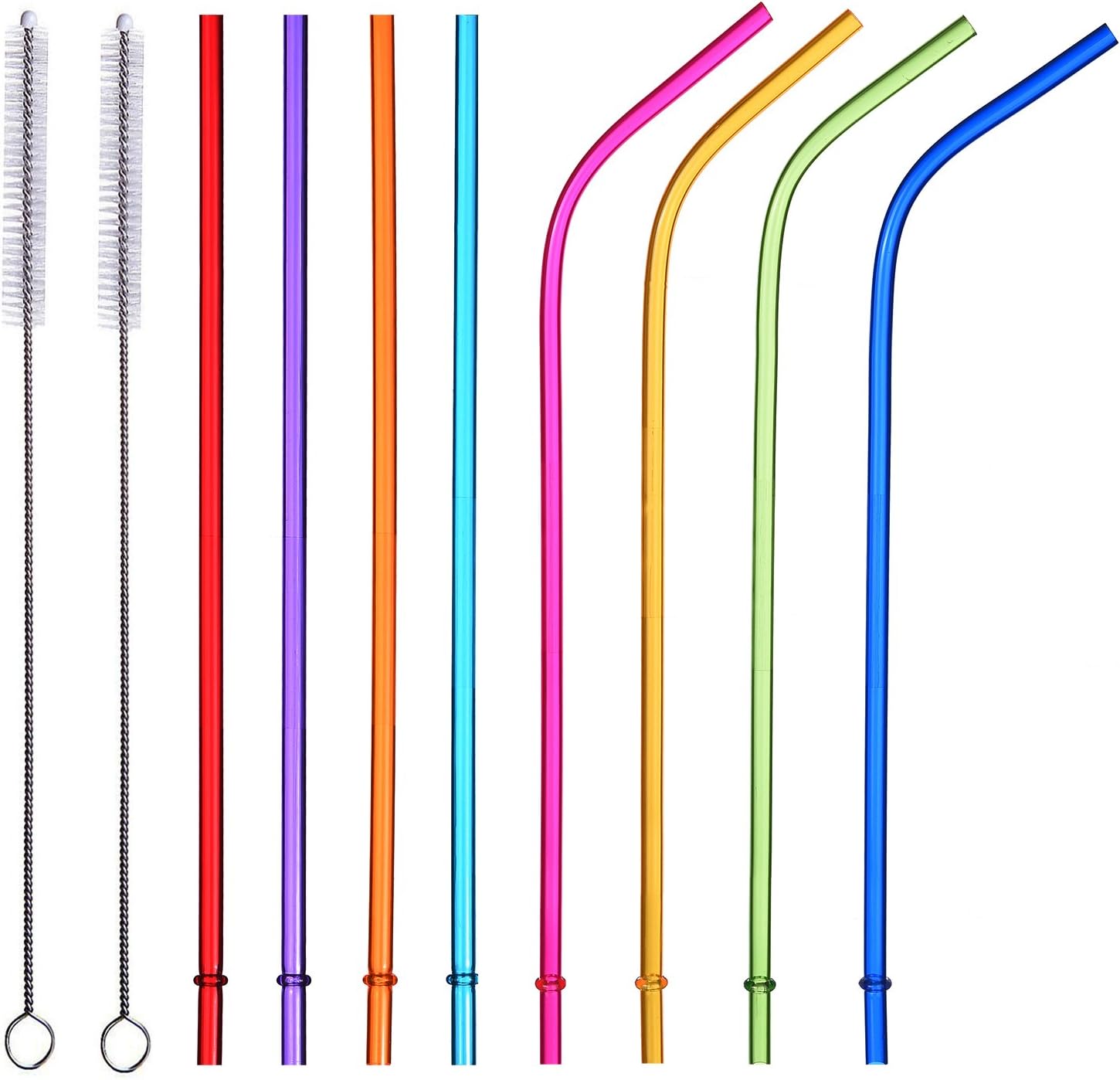 ALINK Reusable Tritan Plastic Straws, 10.5 Long Rainbow Colored Replacement Straws for 30oz 20oz YETI/RTIC Tumblers, Set of 8 with Cleaning Brush