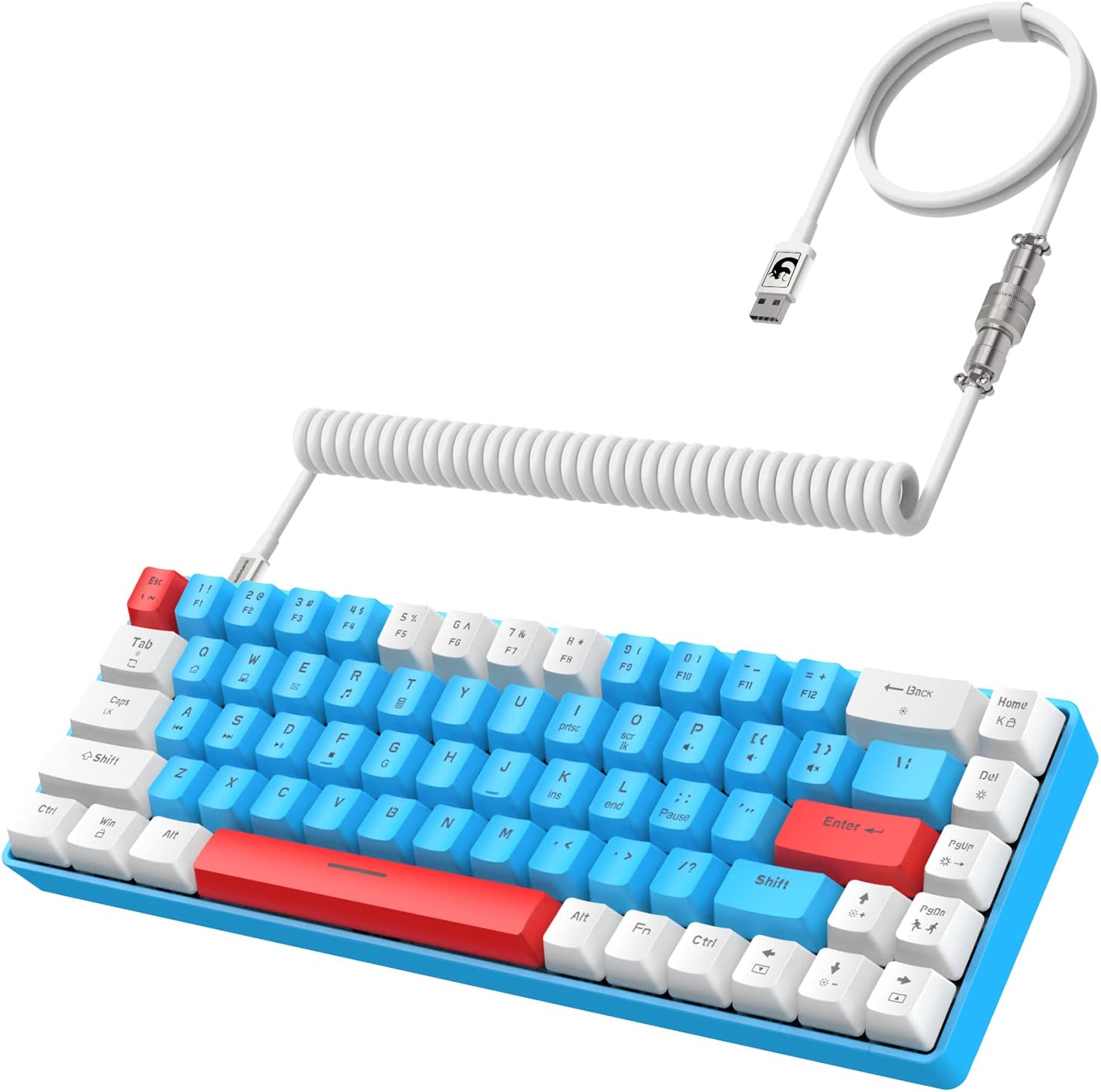 ZIYOU LANG RK-T8 Wired 65%25 Mechanical Gaming Keyboard with RGB LED Backlit Anti-ghosting TKL Mini 68 Key Custom Coiled C to A Cable Tactile Blue Switch for PS4 PS5 Xbox PC Mac Gamer(White%2fBlue%2fRed)