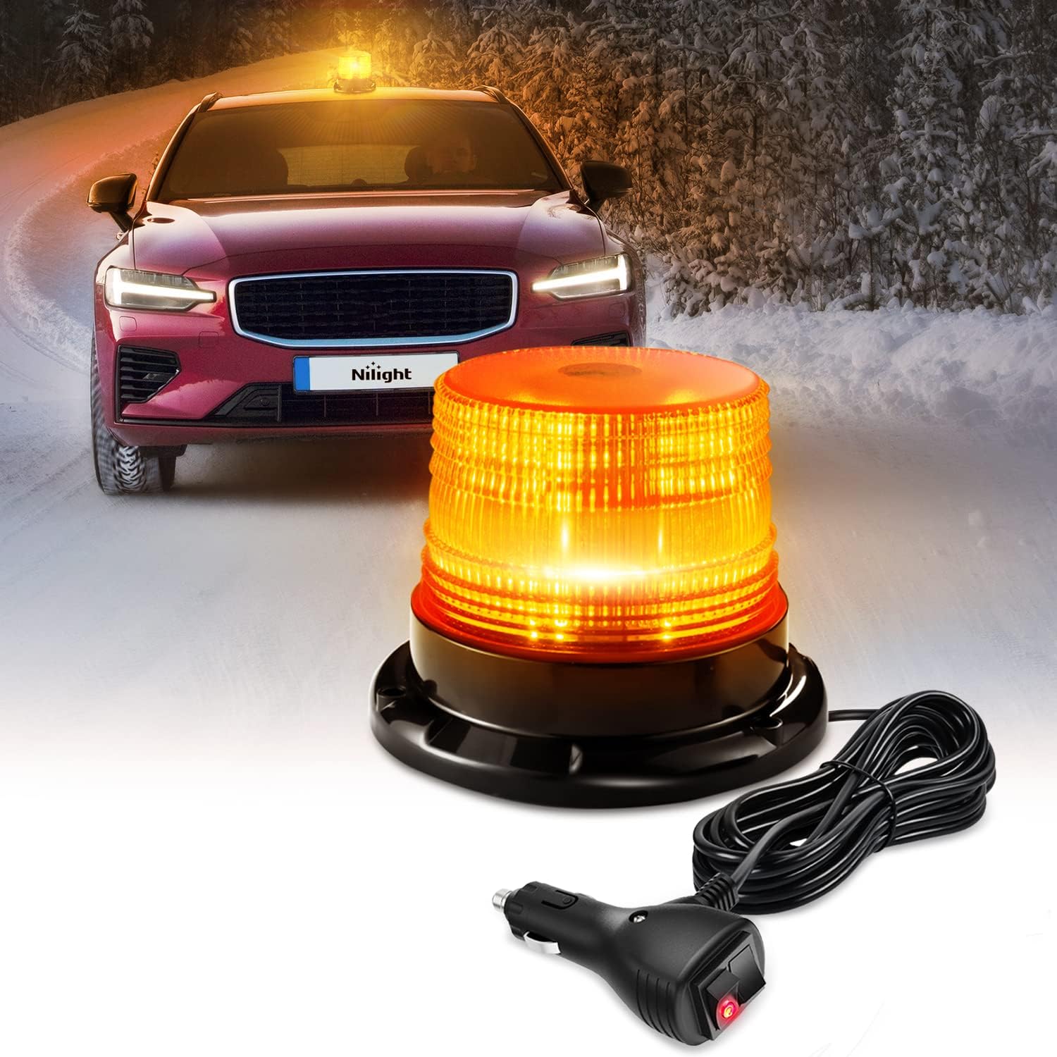 Nilight LED Strobe Light 40 LED Amber Warning safety Flash Beacon Lights 12V-24V with Magnetic and 16ft Straight Cord for Forklift Truck Tractor Golf Carts UTV Car Bus2 Years Warranty